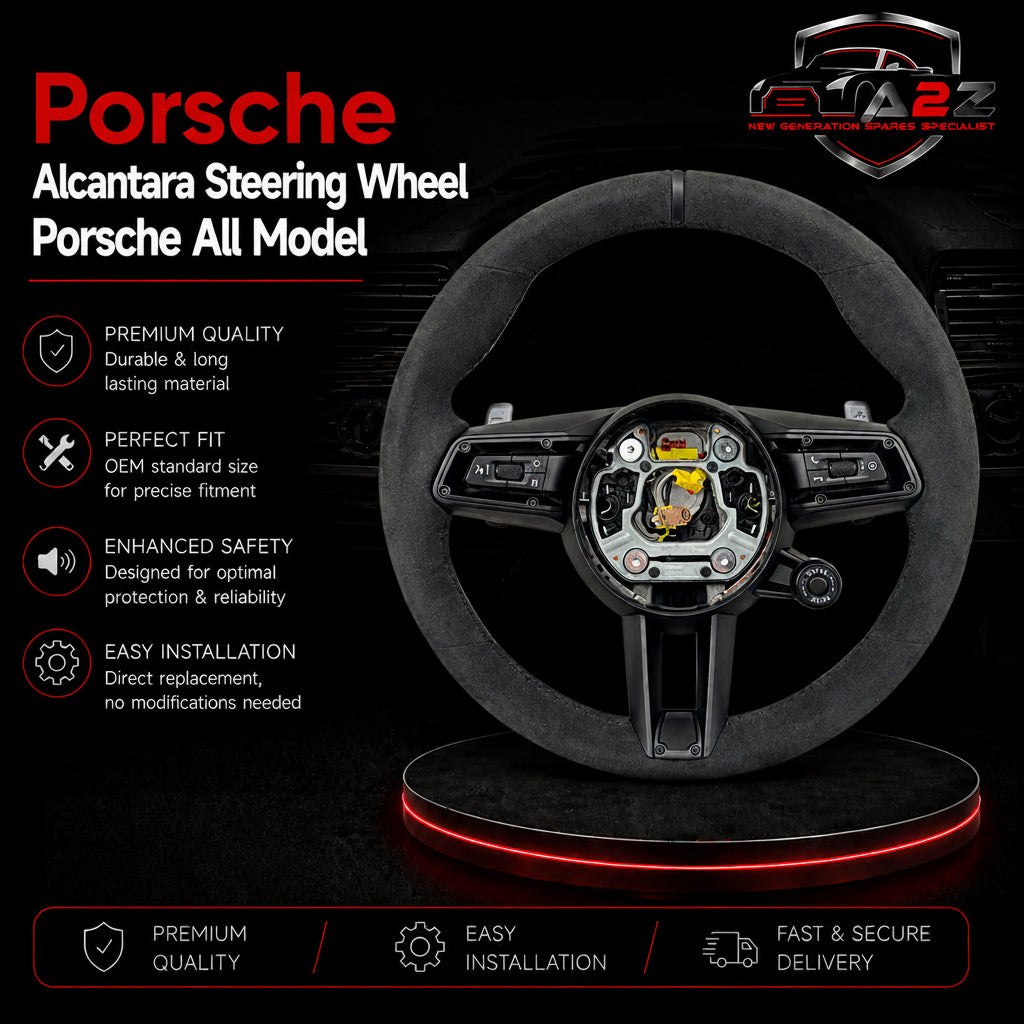 Alcantara Steering Wheel (Black Center Marker) Compatible With Porsche All Models