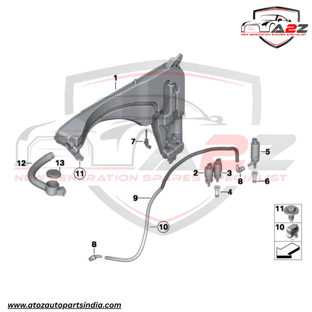 Windshield Washer Pump 67126934160 Compatible With MINI MINI Convertible (F57) | MINI / COOPER & BMW 1 (F20)(F21) & 5-Series  (E60)(F10)