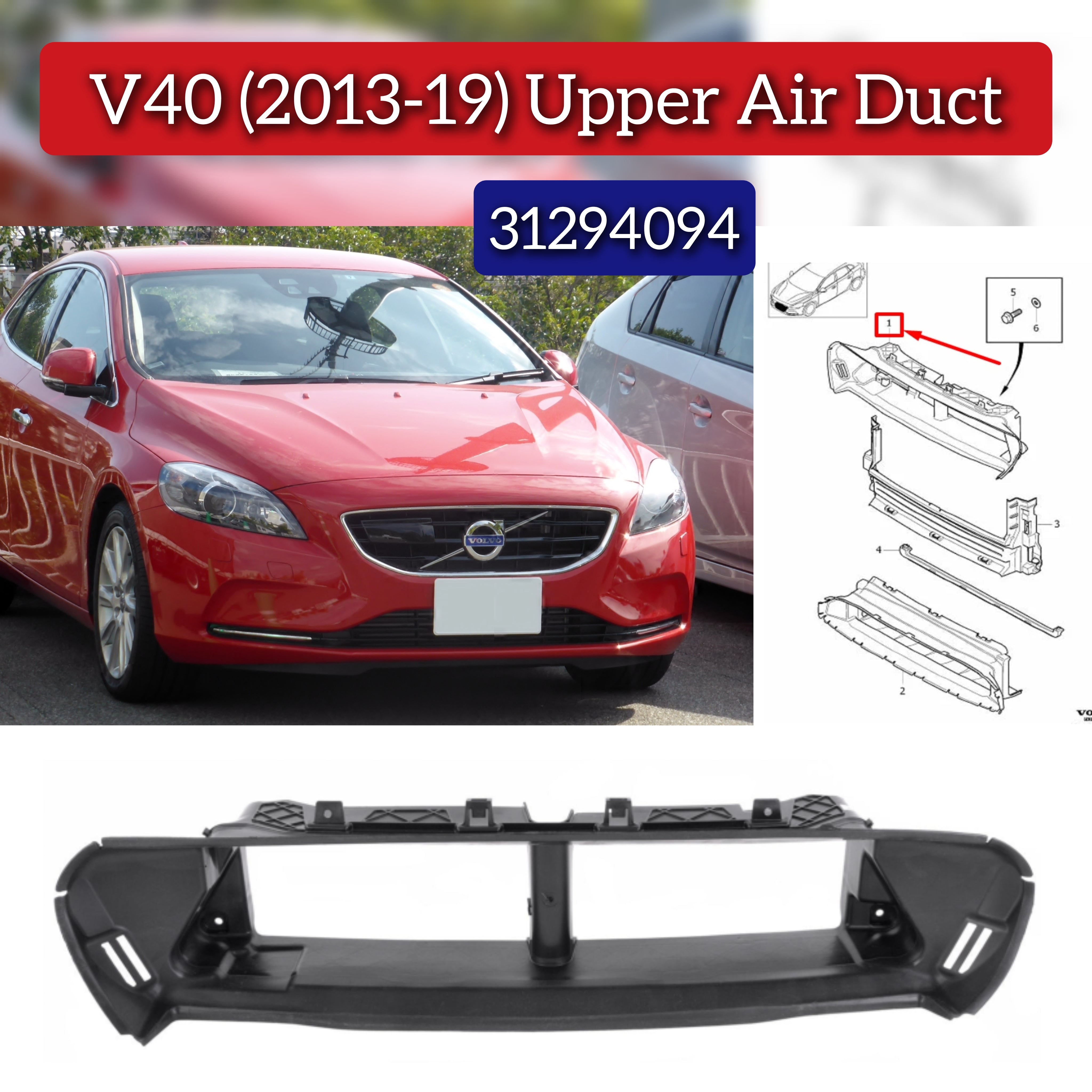 Radiator Support Upper Air Duct  31294094 Compatible With VOLVO V40 (2013-2019)