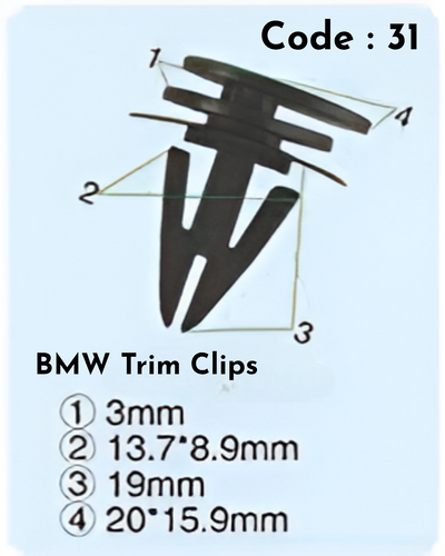 Trim Clips (Set of 10) Code:31 Compatible With BMW