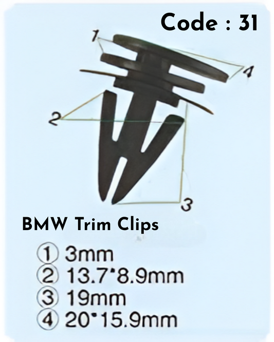 Trim Clips (Set of 10) Code:31 Compatible With BMW