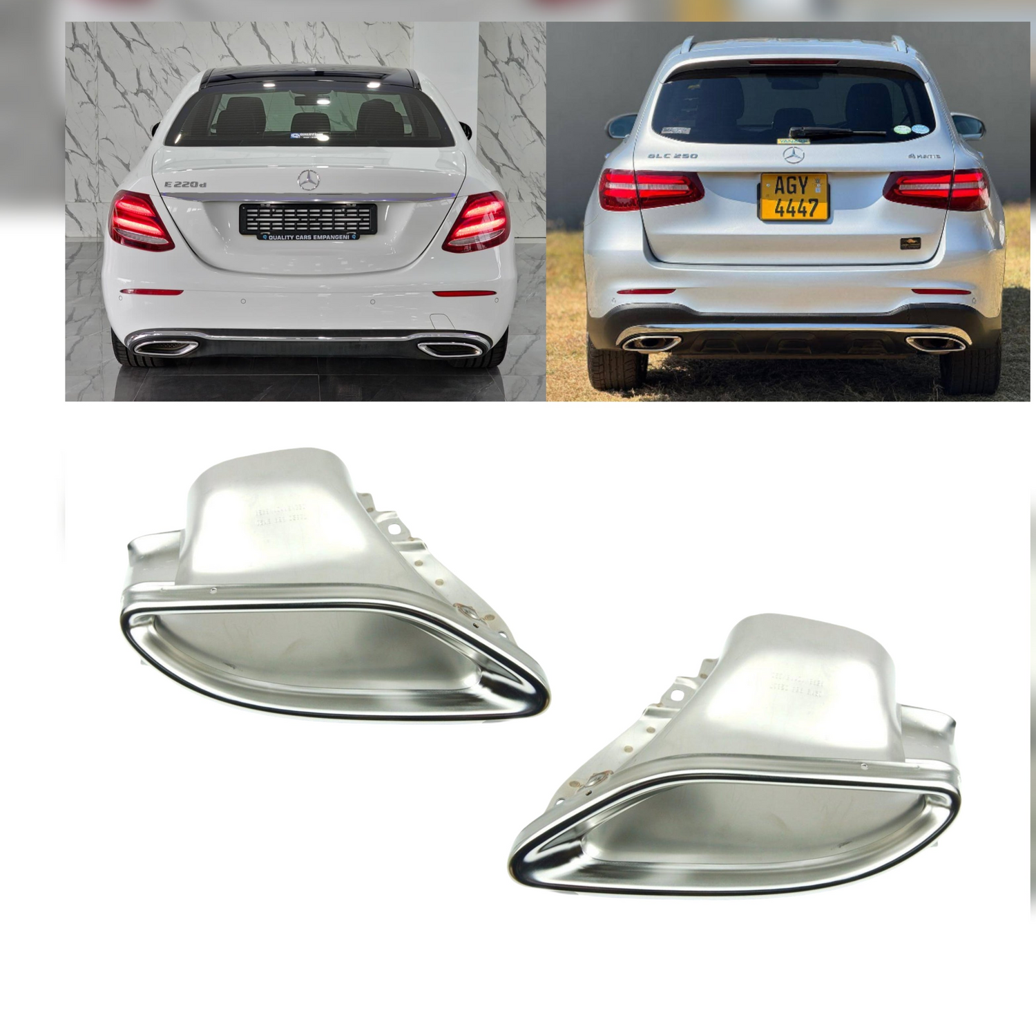 Rear Exhaust Pipe Cover With Chrome Set Left 2054901127 & Right 2054901227 Compatible With Mercedes Benz GLC W205-W213-W253