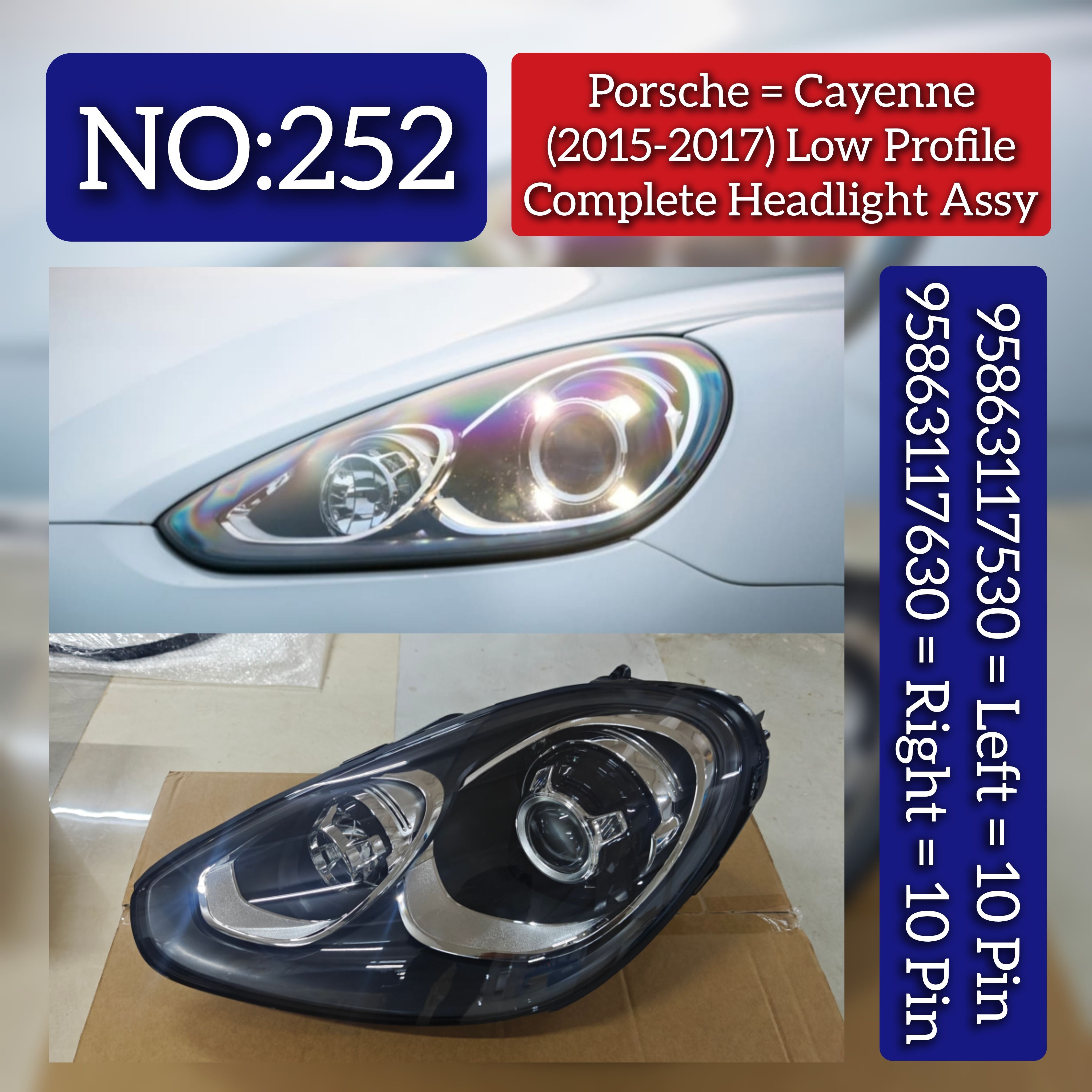 Low Profile Complete Headlight Assembly Left 95863117530 & Right 95863117630 Compatible With Porsche Cayenne (2015-2017) Tag No.252