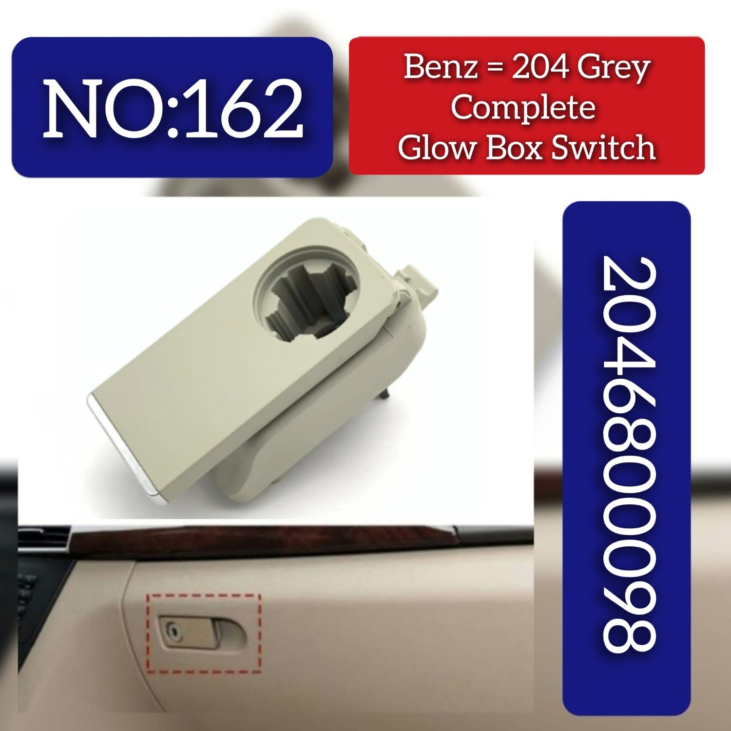 Grey Complite Glove Box Switch 2046800098  2126801498 Compatible With Mercedes & Mercedes Benz & C CLASS W204 2007-2015 Tag.162