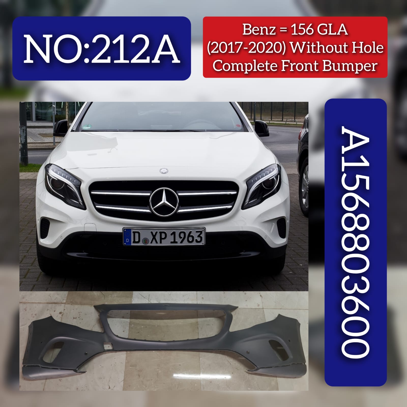 Front Bumper A1568803600 Compatible With MERCEDES-BENZ GLA-CLASS (X156)  Tag No.212A