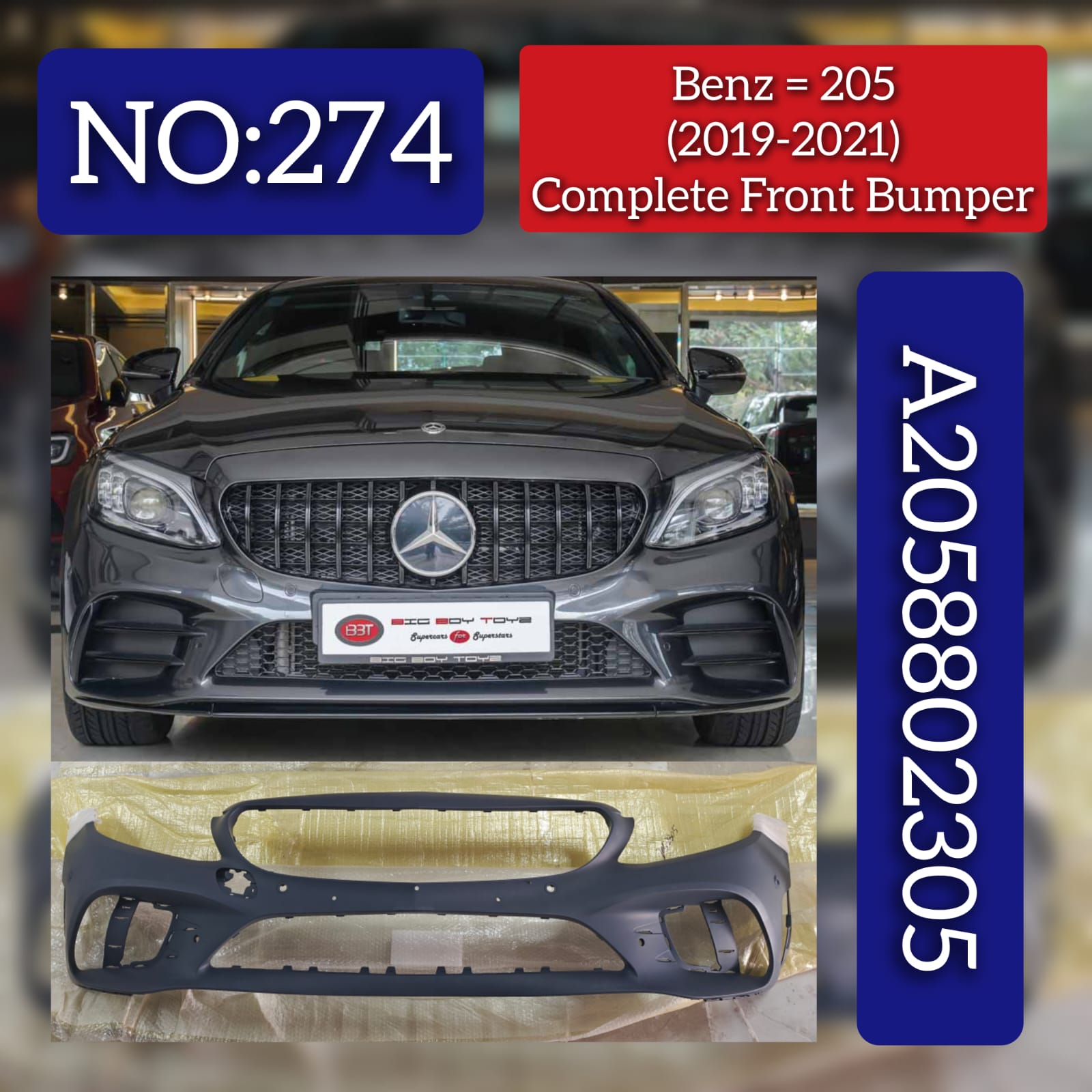 Front Bumper A2058802305 Compatible With MERCEDES-BENZ & C-CLASS (W205) & C-CLASS Convertible (A205) & C-CLASS Coupe (C205) Tag No.274