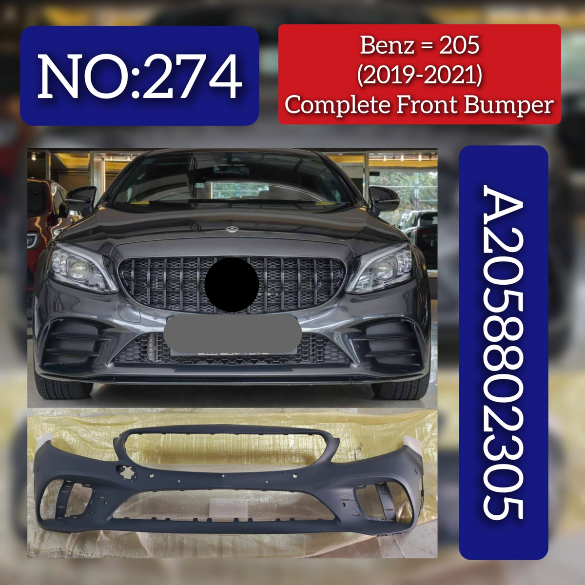 Complete Front Bumper A2058802305 2058802305 Compatible With MERCEDES-BENZ & C-CLASS (W205) & C-CLASS Convertible (A205) & C-CLASS Coupe (C205) Tag No.274