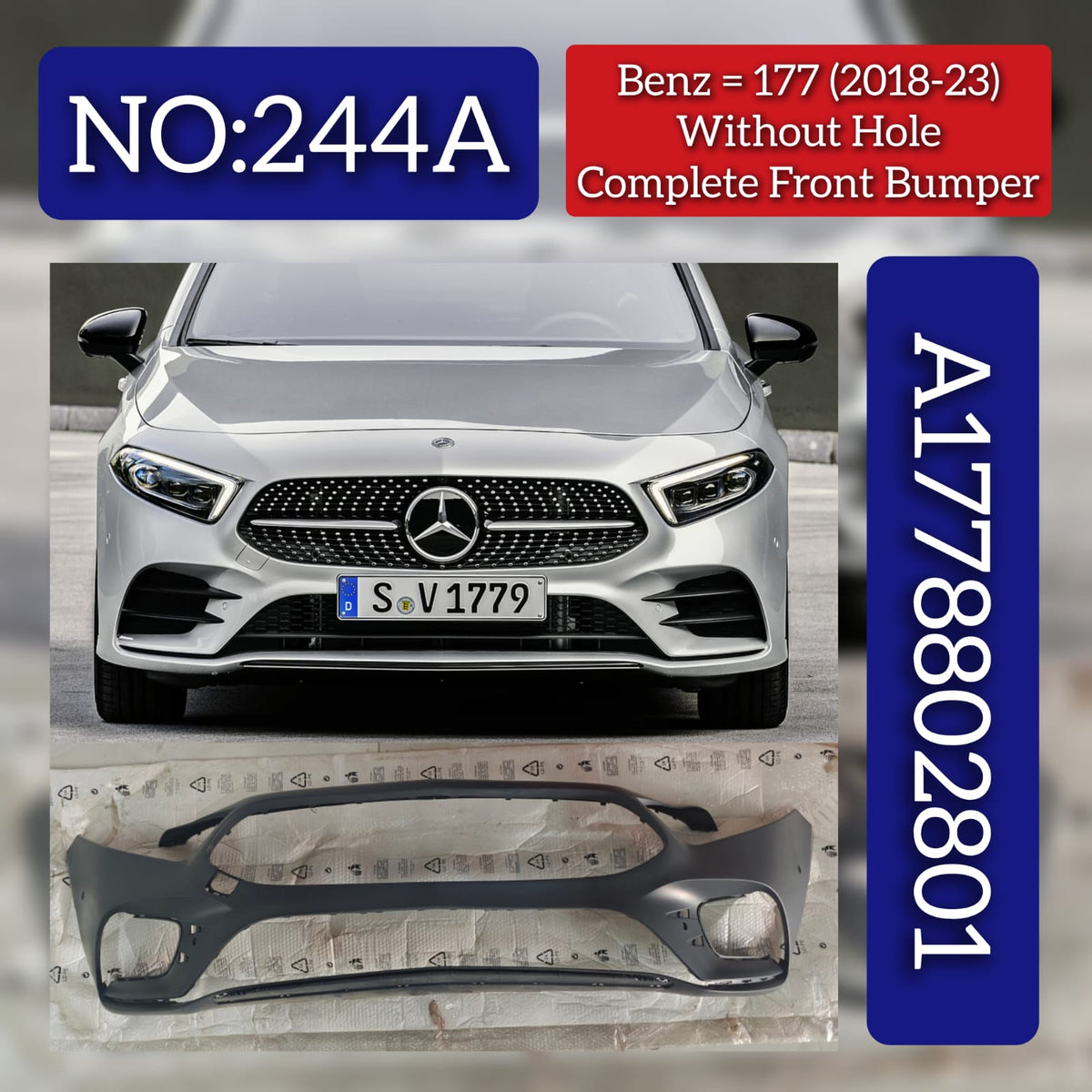 Front Bumper A17788002801 Compatible With Mercedes Benz & A CLASS W177 2018-2023 Tag No.244A