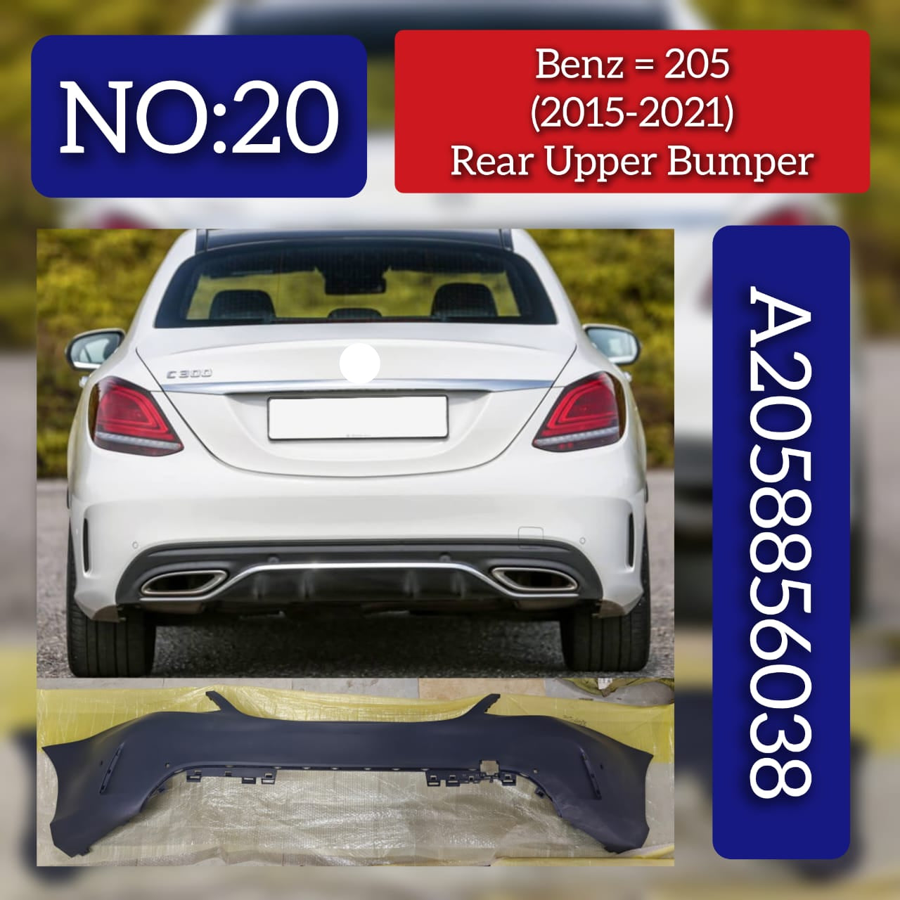 Rear Bumper A2058856038 A20588560389999 Compatible With MERCEDES-BENZ & C-CLASS (W205) Tag No.20