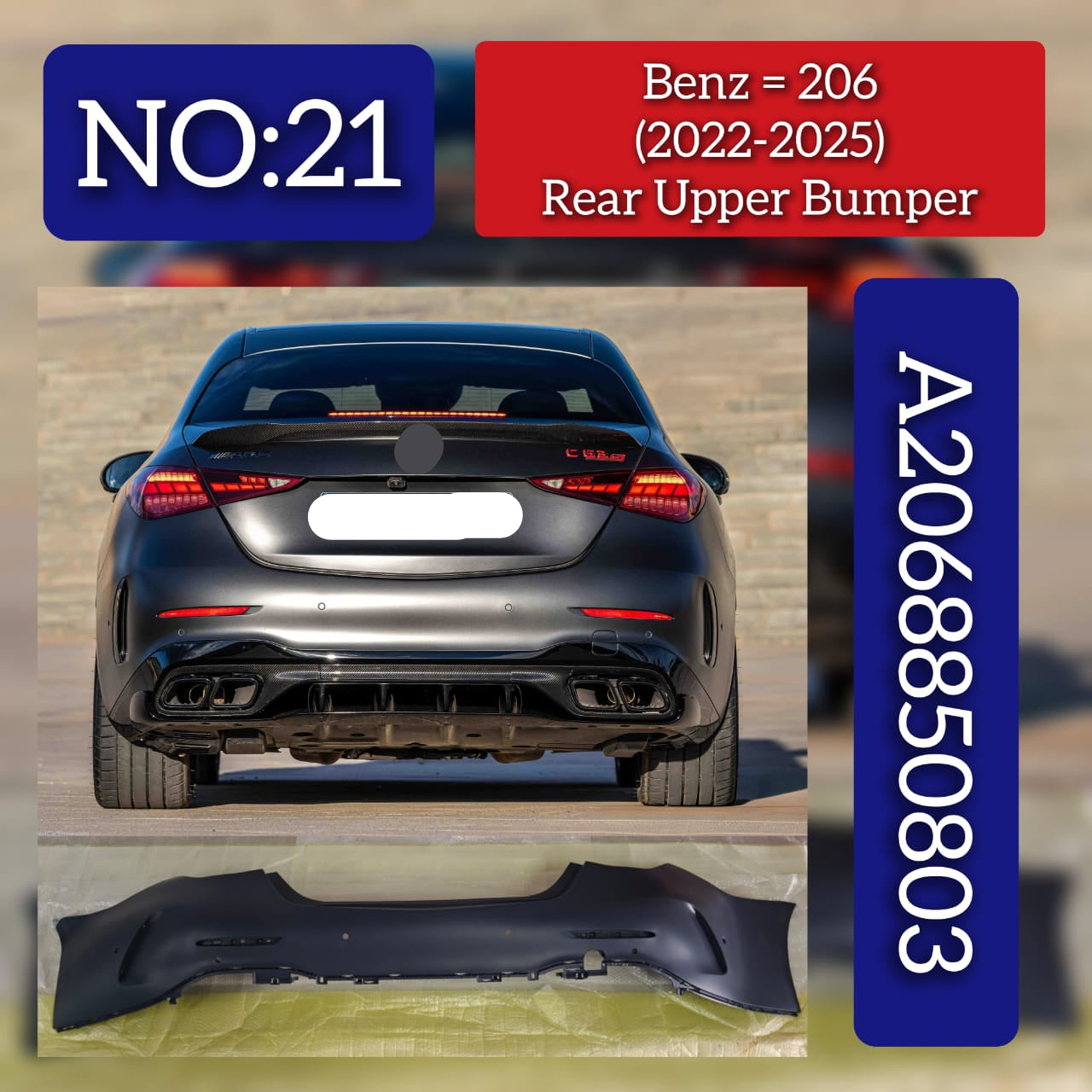 Rear Bumper A2068850803 Compatible With Mercedes Benz & C CLASS W206 2021 Tag No.21