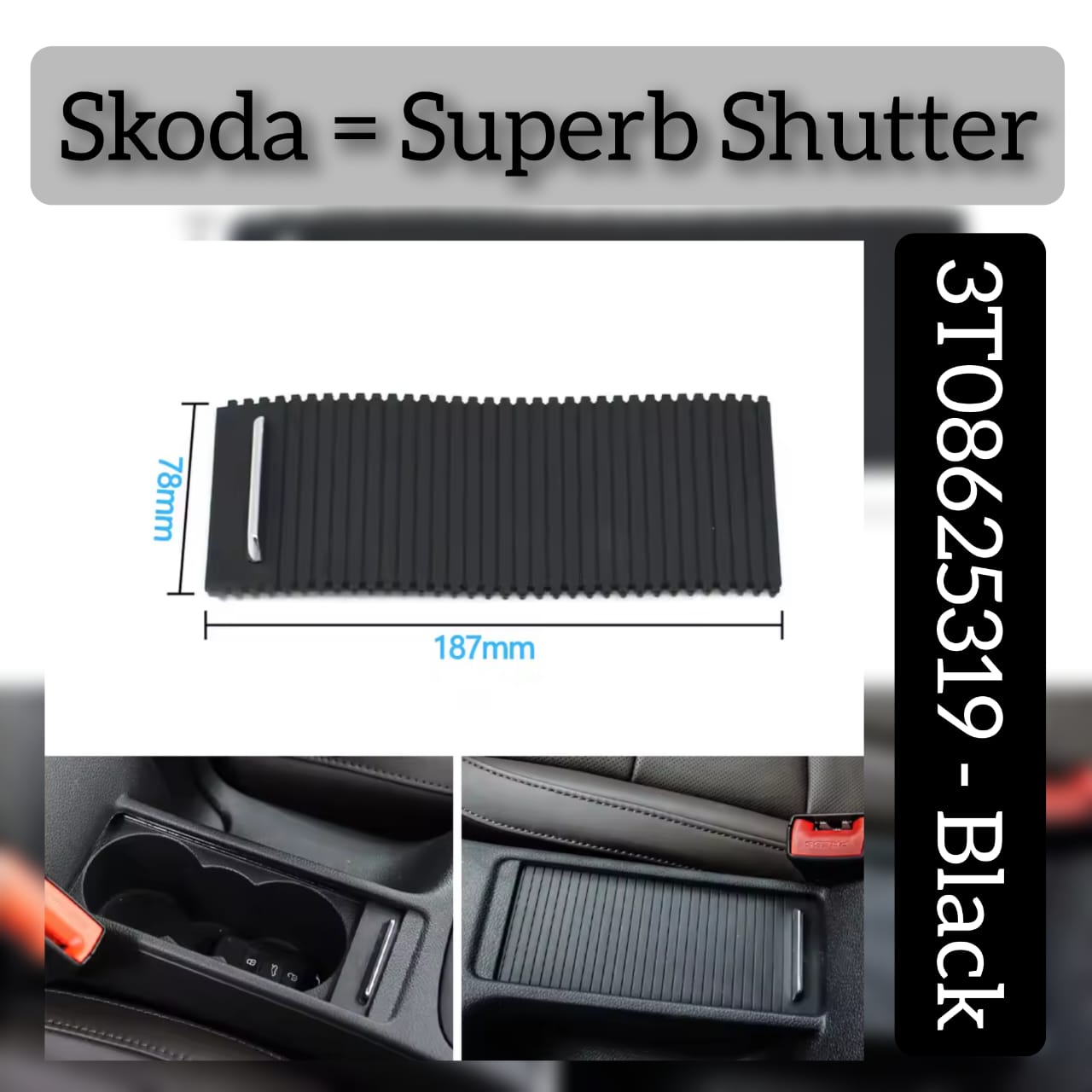 Black Central Console Drink Water Cup Holder Cover Shutter Roller Trim 3T08625319 Compatible With Skoda  SKODA & SUPERB III (3V3)