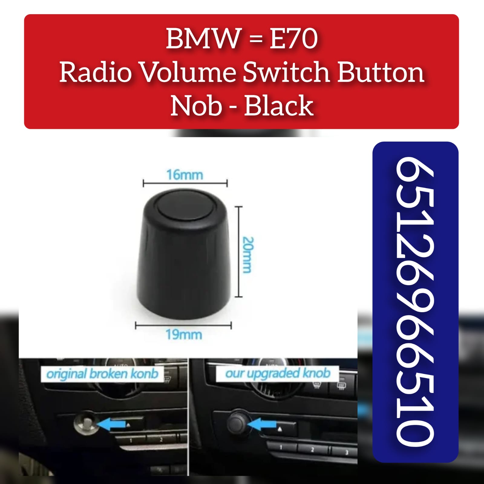 Radio Volume Switch Button Nob-Black 65126966510 Compatible with BMW  X5 E70
