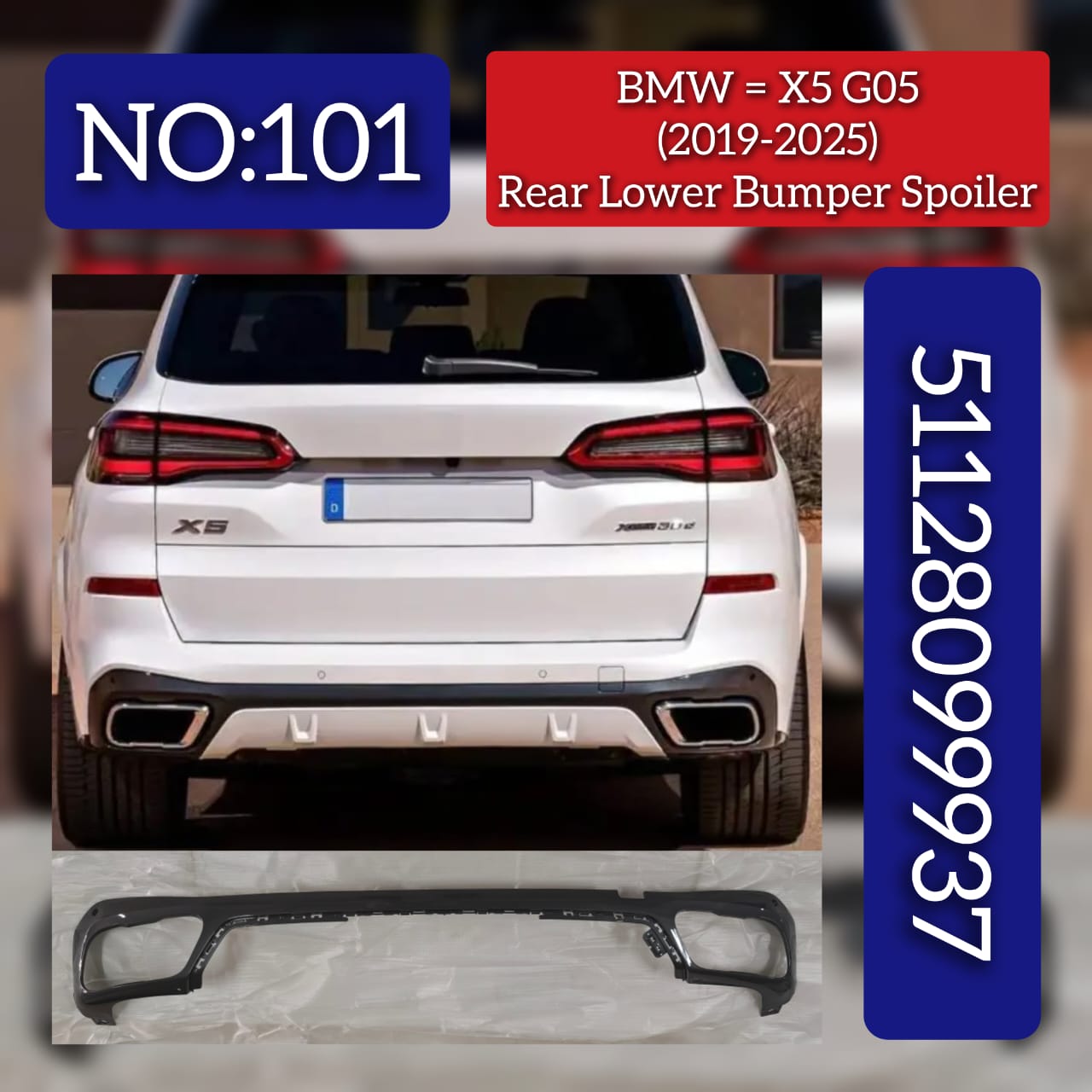 Rear Lower Bumper Spoiler 51128099937 Compatible With BMW  BMW X5 (G05) (2019 2025) Tag No.101