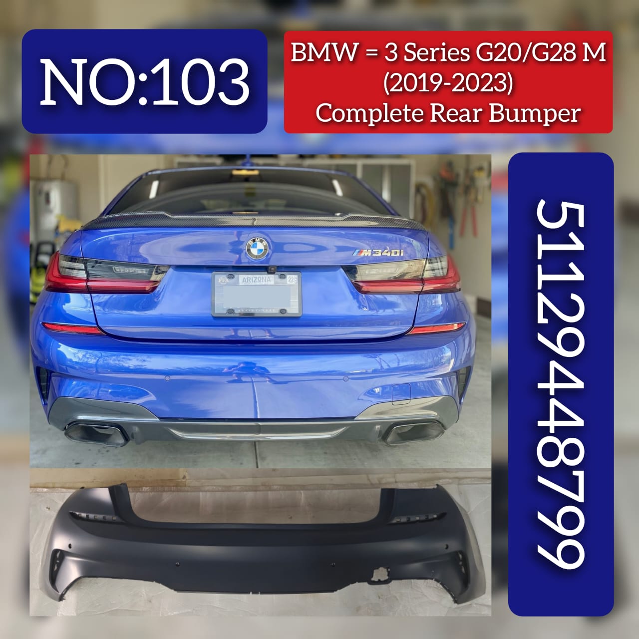 Rear Upper Bumper 51129448799 Compatible With BMW  3 Series G20 2018 Tag No.103