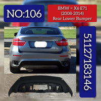 Rear Lower Bumper 51127183146 Compatible With BMW X6 E71 2006-2014 Tag No.106