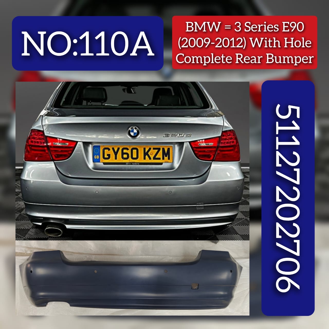 Rear Bumper With Hole 51127202706 Compatible With BMW  BMW 3 SERIES E90 2006-2012 Tag No.110A