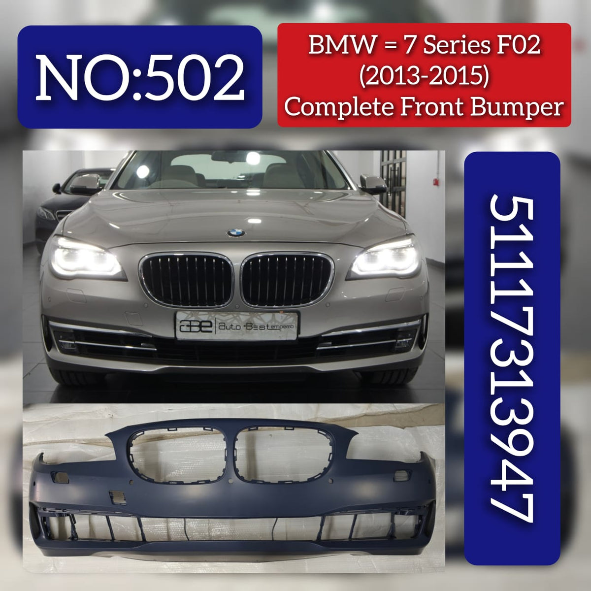 Front Bumper 51117313947 Compatible With BMW  7 SERIES F02 2009-2016 Tag No.502
