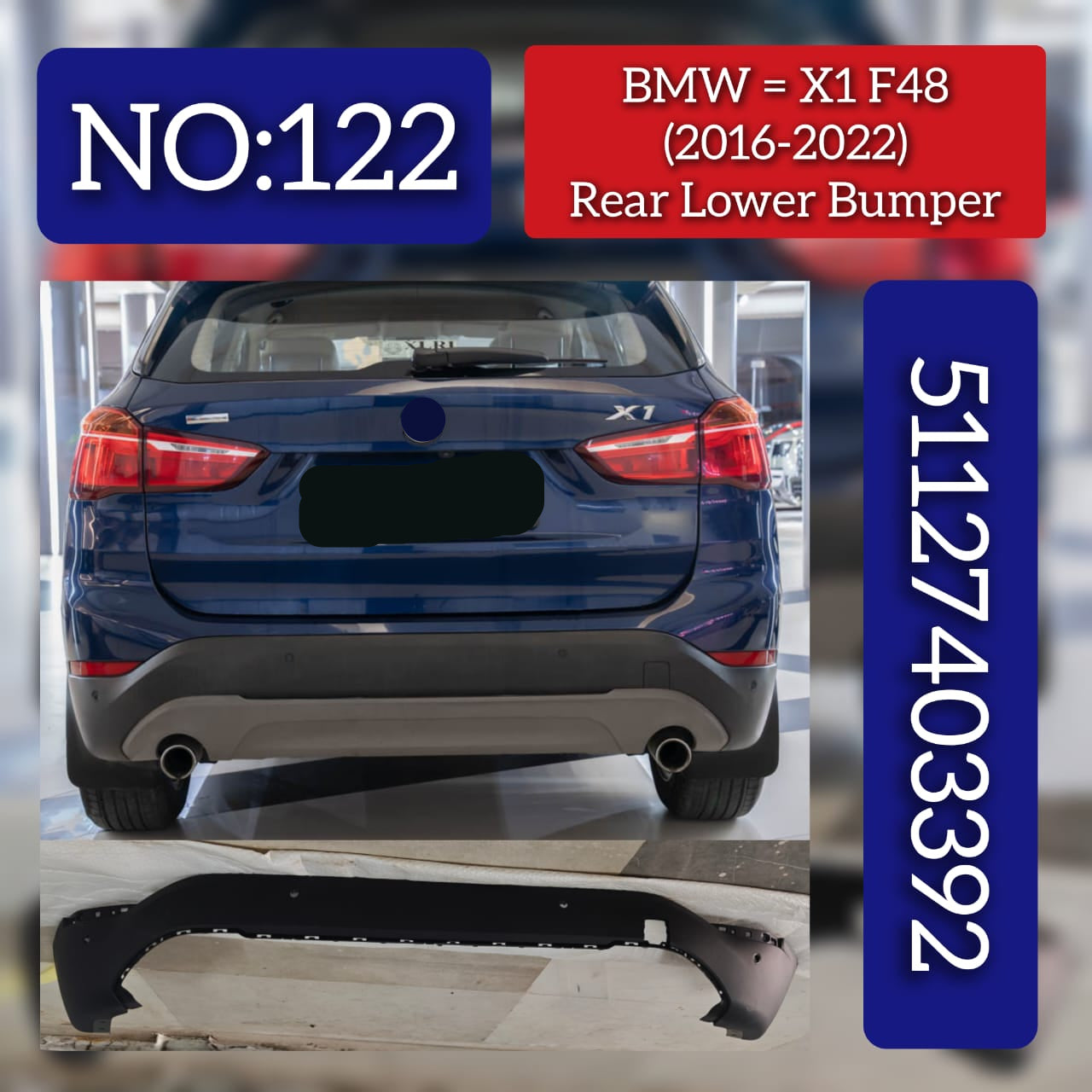 Rear Lower Bumper 51127403392 Compatible With BMW X1 F48 (2016-22) Tag No.122