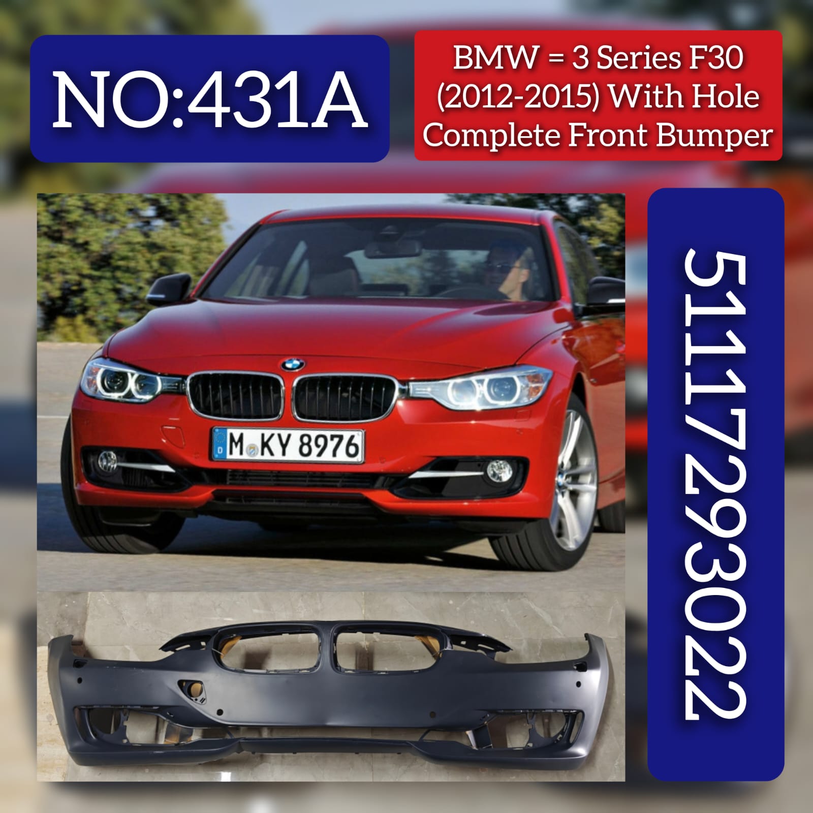 Front Bumper 51117293022 Compatible With BMW 3  Series (F30, F80) 2012-2015 Tag No.431A