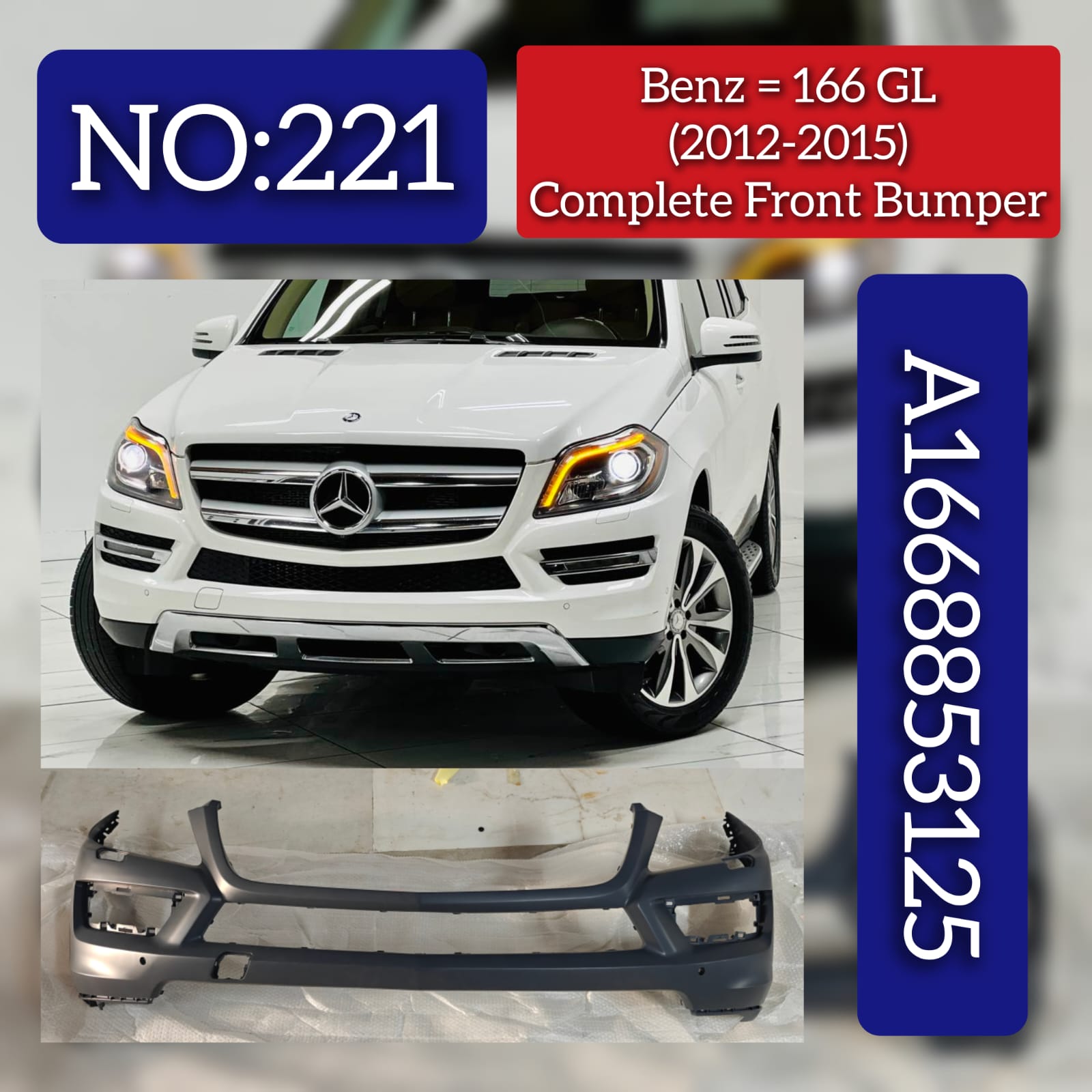 Front Bumper A1668853125 Compatible With MERCEDES-BENZ GL-CLASS (X166) 2012-2015 Tag No.221