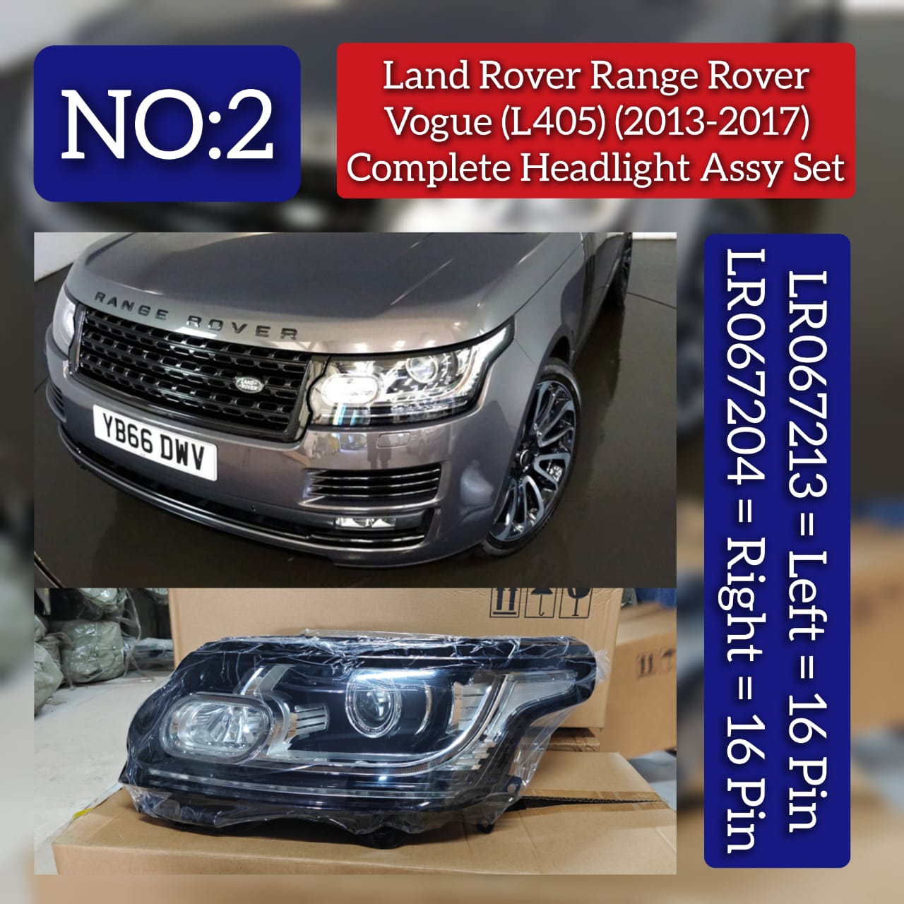 Complete Headlight Assy Set Right LR067204 & Left LR067213 Compatible With RANGE ROVER IV (L405) Tag No.02