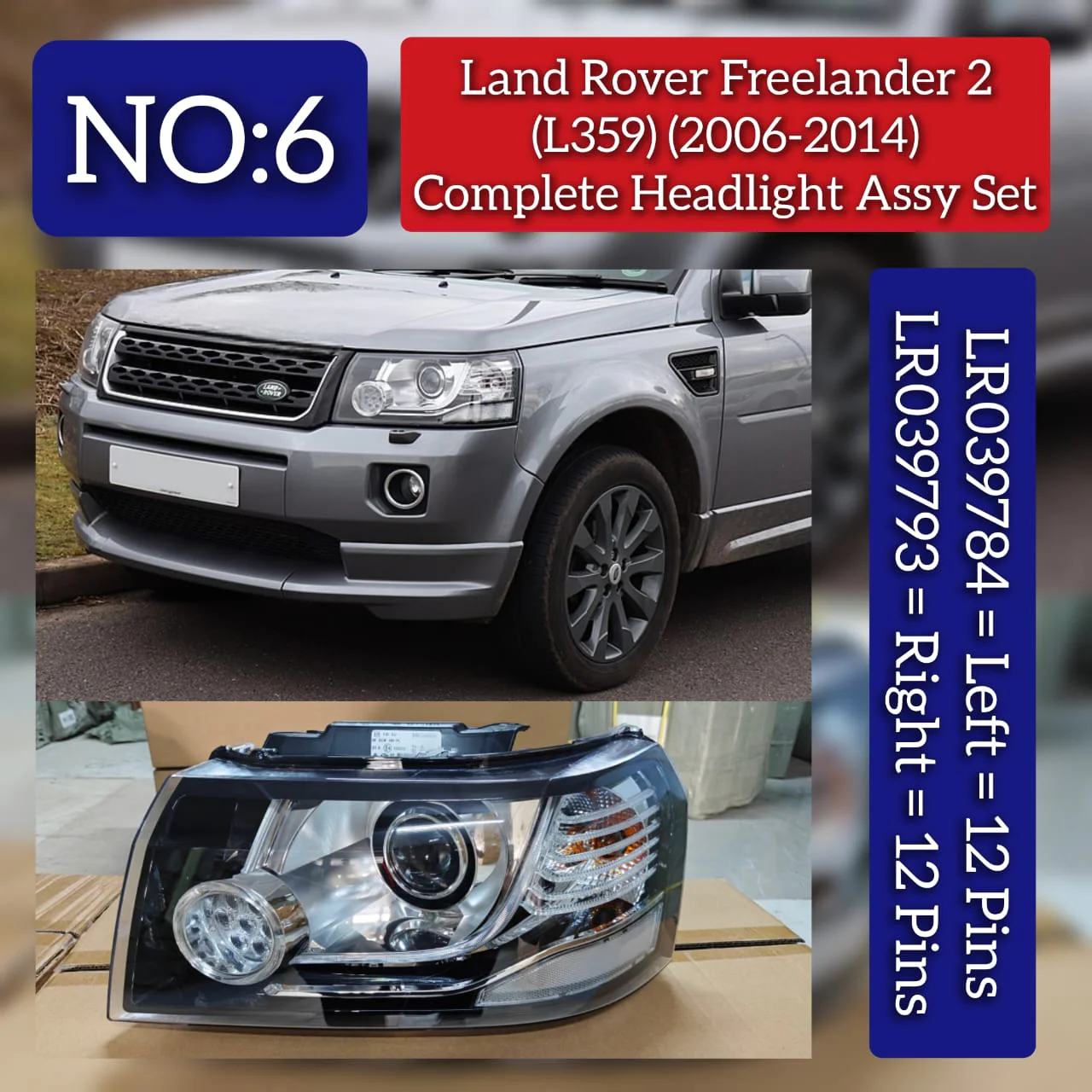 Complete Headlight Assy Right LR039793 & Left LR039784 Compatible With FREELANDER 2 (L359) | LR2  (2013-14)Tag No.06