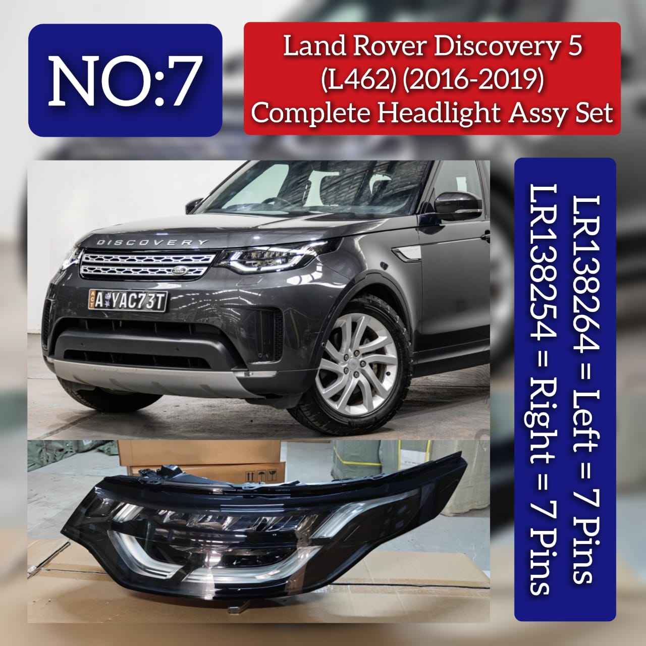 Complete Headlight Assy Set Right LR138254 & Left LR138264 Compatible With LAND ROVER DISCOVERY V (L462) Tag No.07