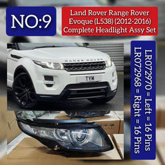 Complete Headlight Assy  Set Right LR072968 & Left LR072970 Compatible With RANGE ROVER EVOQUE (L538) Tag No.09