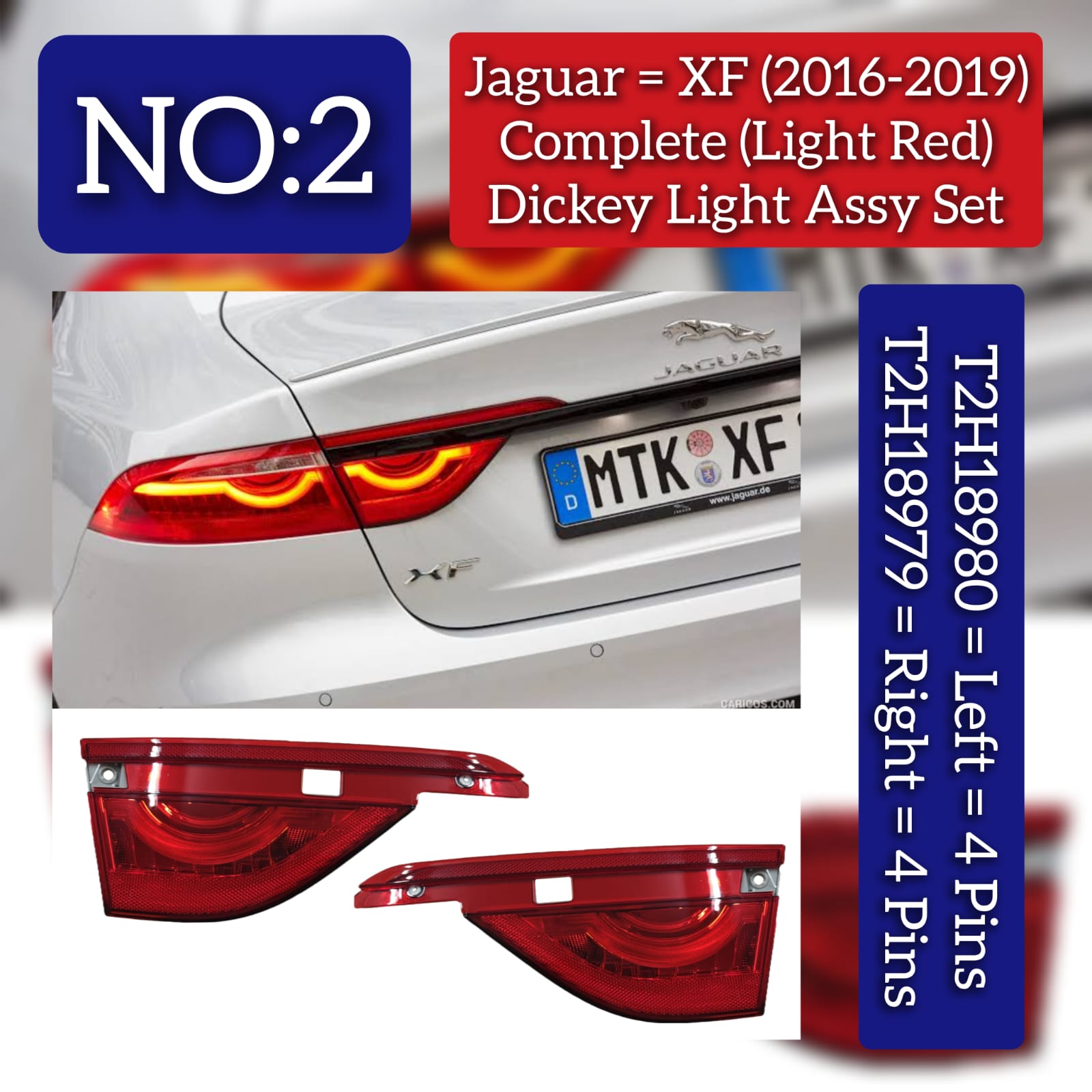 Complete (Light Red) Dickey Light Assy INNER Set Right T2H18979 Left T2H18980 Compatible With aguar  For XF Tag No.02