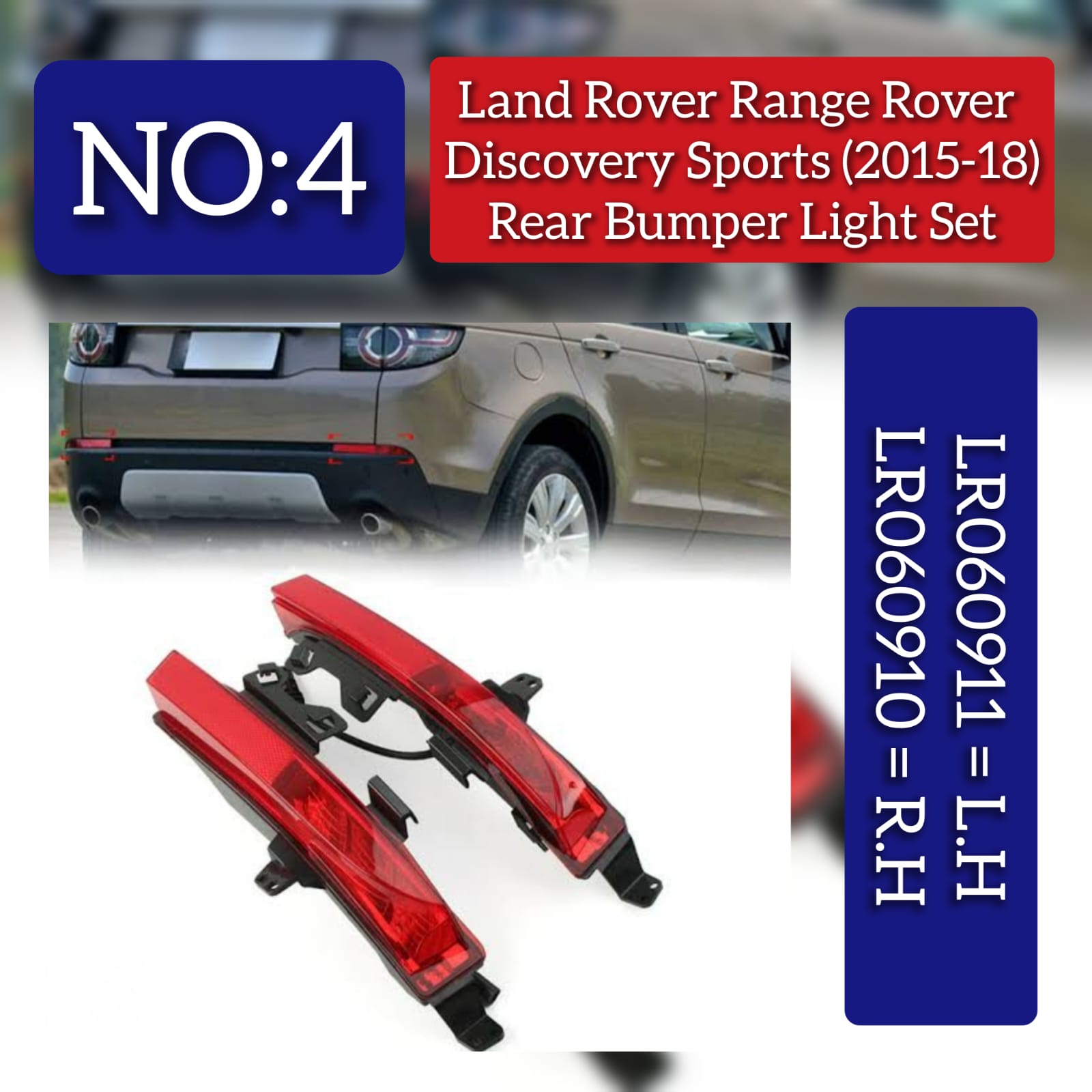 Rear Bumper Reflector Compatible With DISCOVERY SPORT 2015-18  Rear Bumper Reflector Left LR060911  & Right LR060910 Tag-RB-04