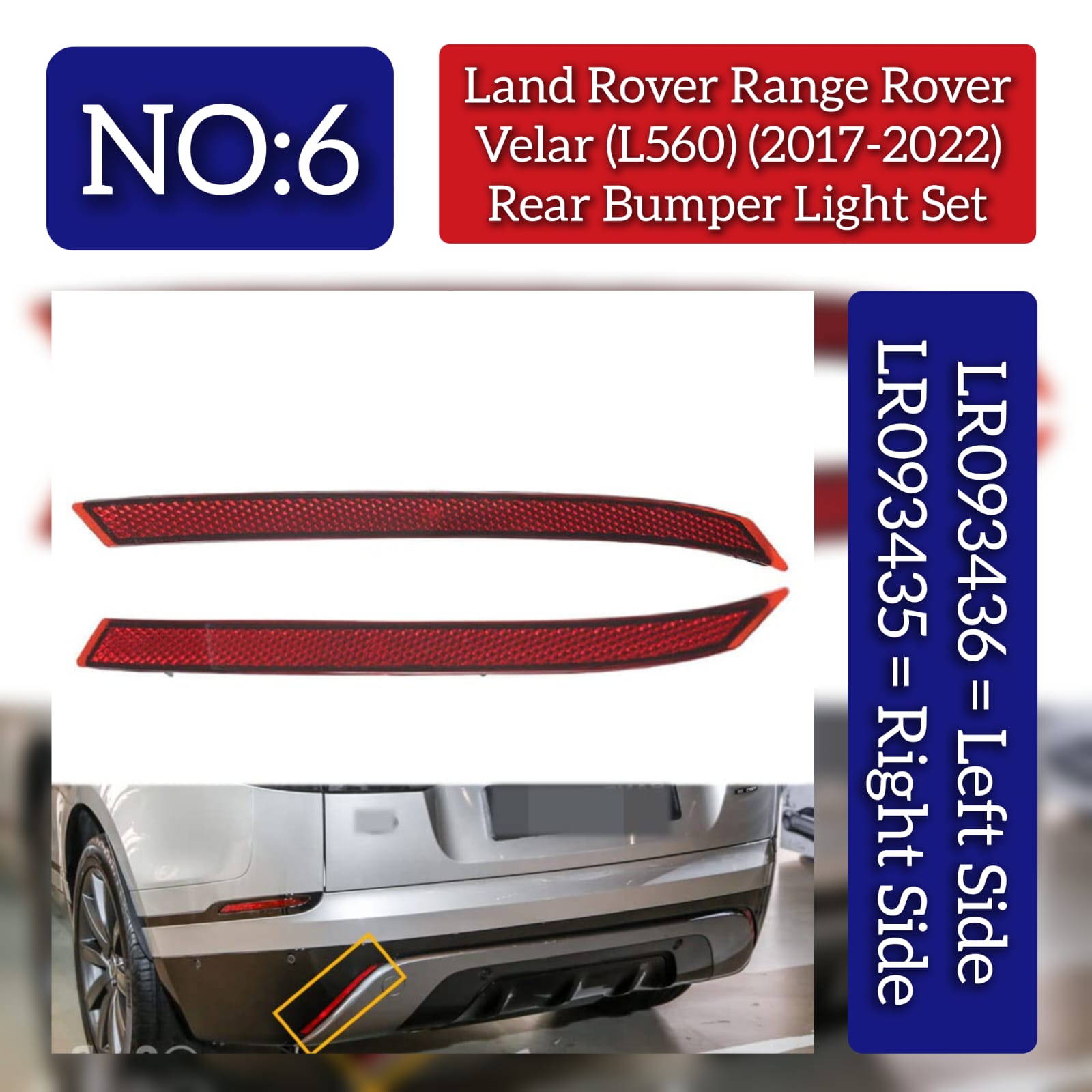 Rear Bumper Light  Set Right LR093435 Left LR093436 Compatible With Range Rover Velar L560 Tag No.06