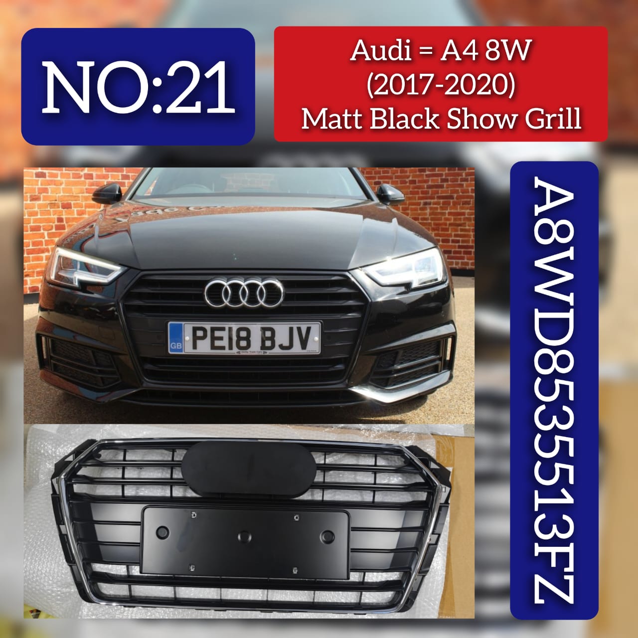 Show Grill 8WD8535513FZ  Compatible With AUDI A4 8W (2017-2020)