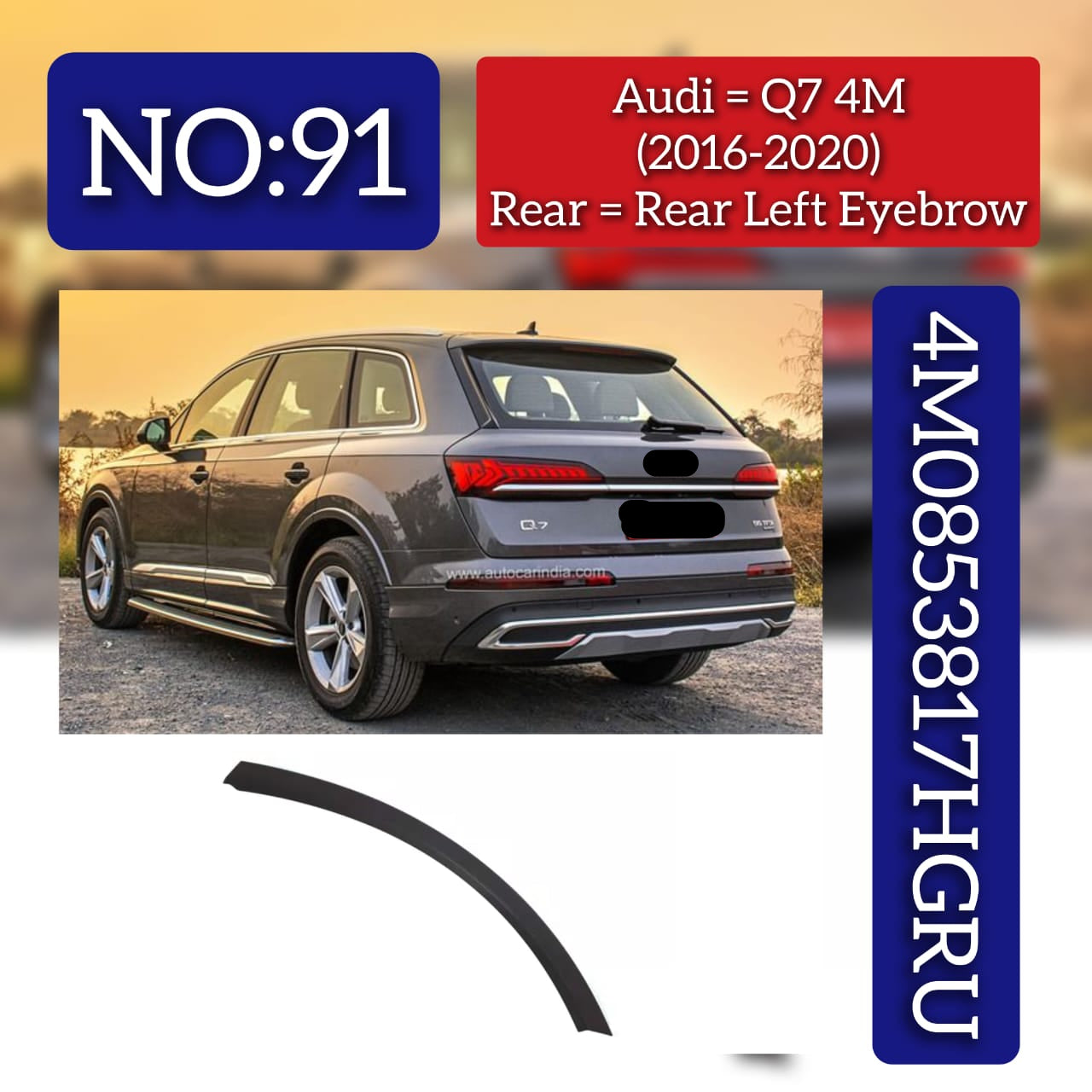 Front Right Wheel Arch (EYEBROW) 4M0853817HGRU Compatible With AUDI Q7 4M (2016-2020) Tag No.91