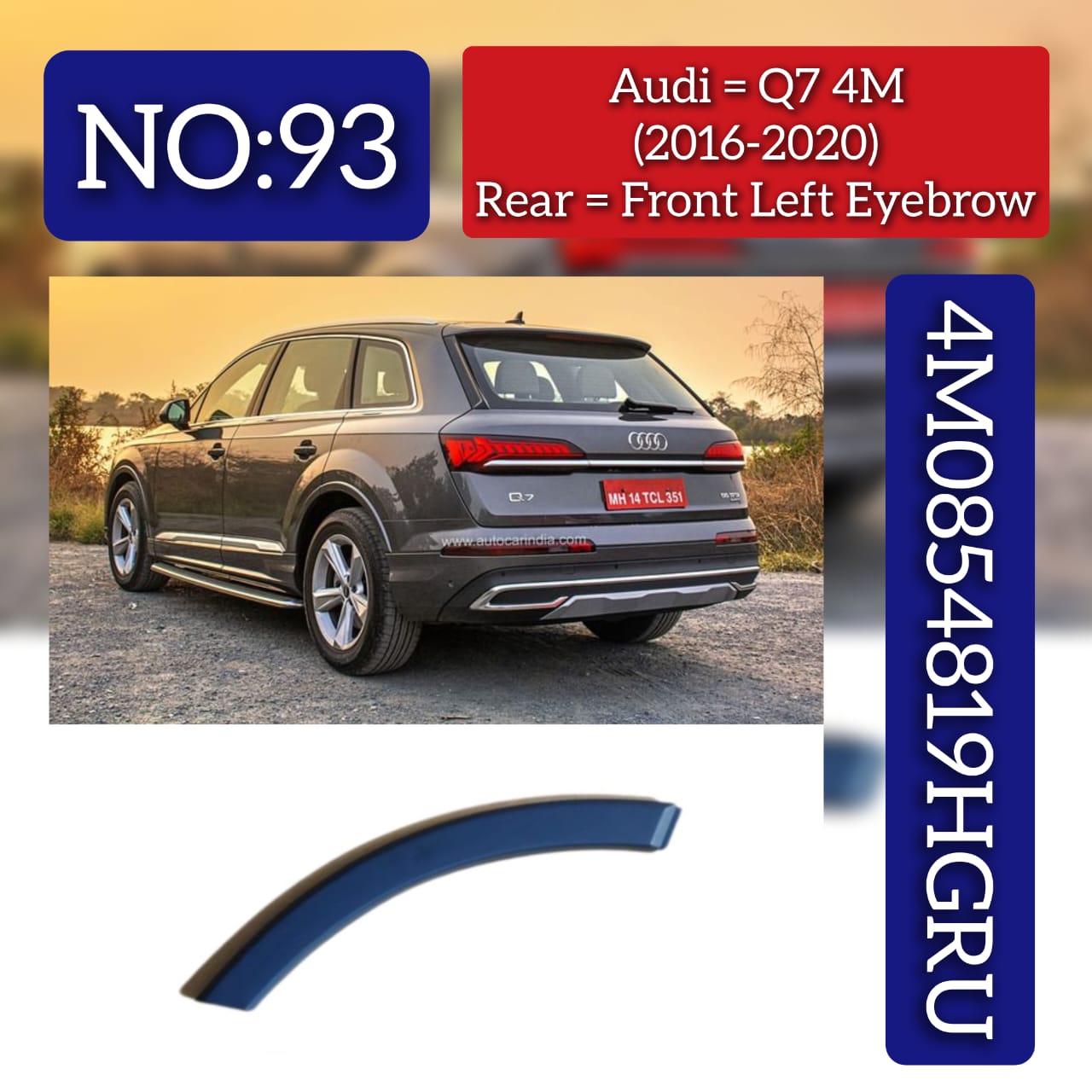 Front Right Wheel Arch (EYEBROW) 4M0854819HGRU Compatible With AUDI Q7 4M (2016-2020)