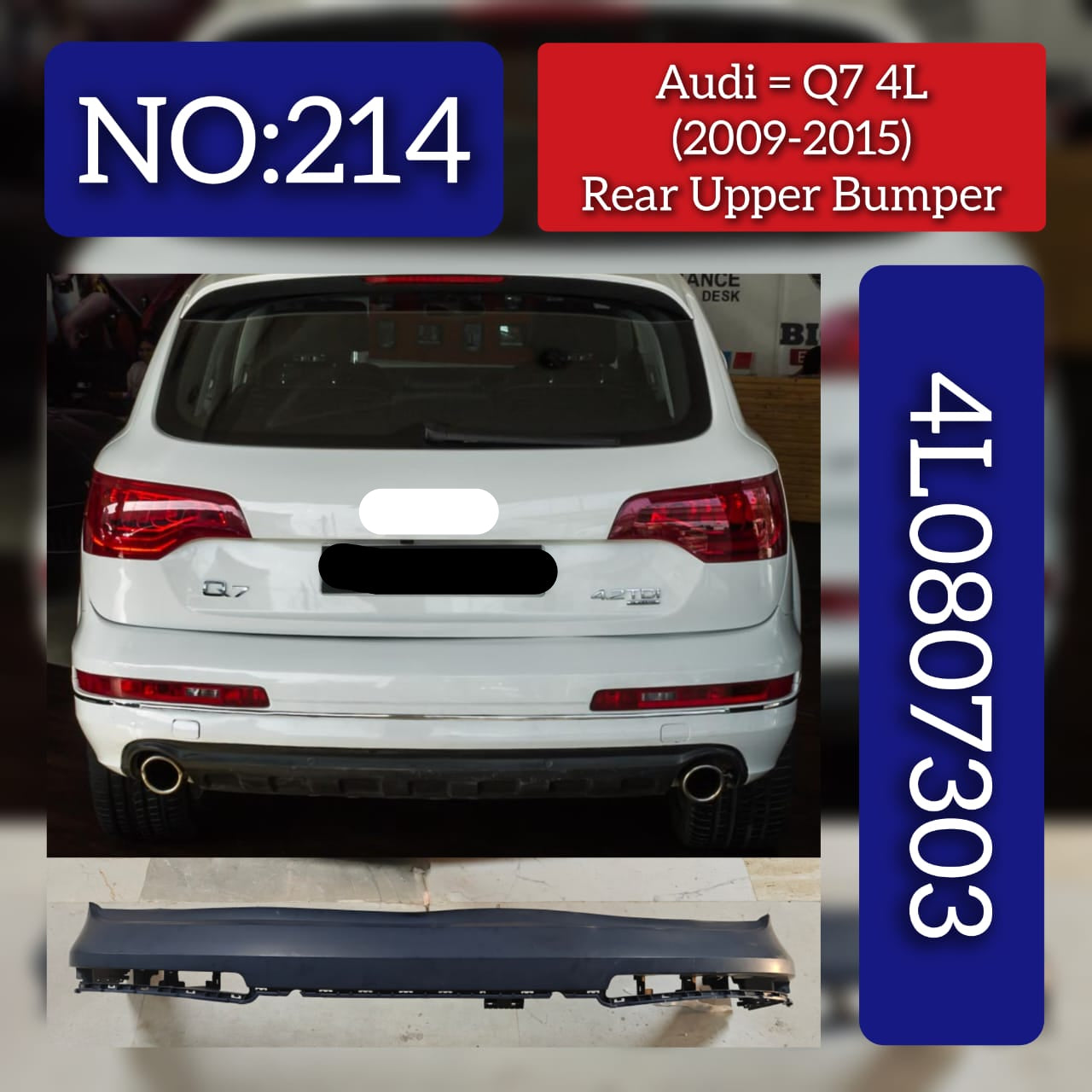 Rear Bumper 4L0807303 4L0807303D Compatible With AUDI Q7 (4LB) Tag No.214
