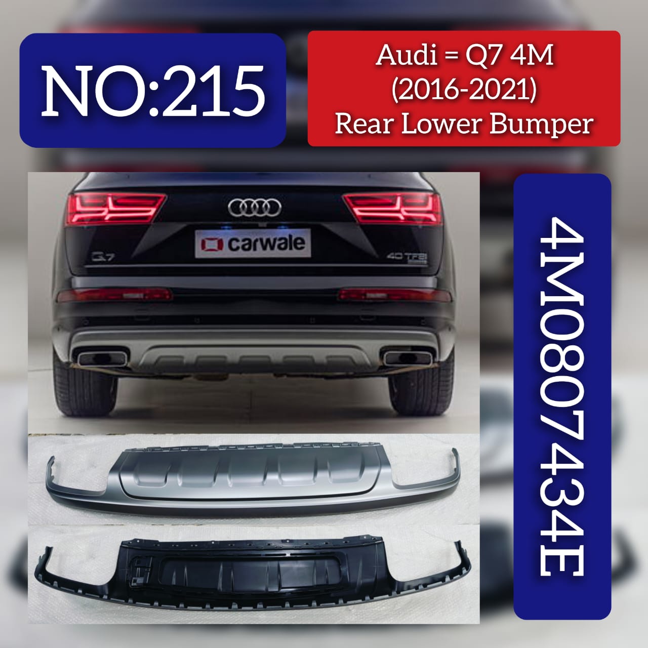 Rear Lower Bumper Spoiler 4M0807434E Compatible With AUDI Q7 (4MB, 4MG, 4MQ)