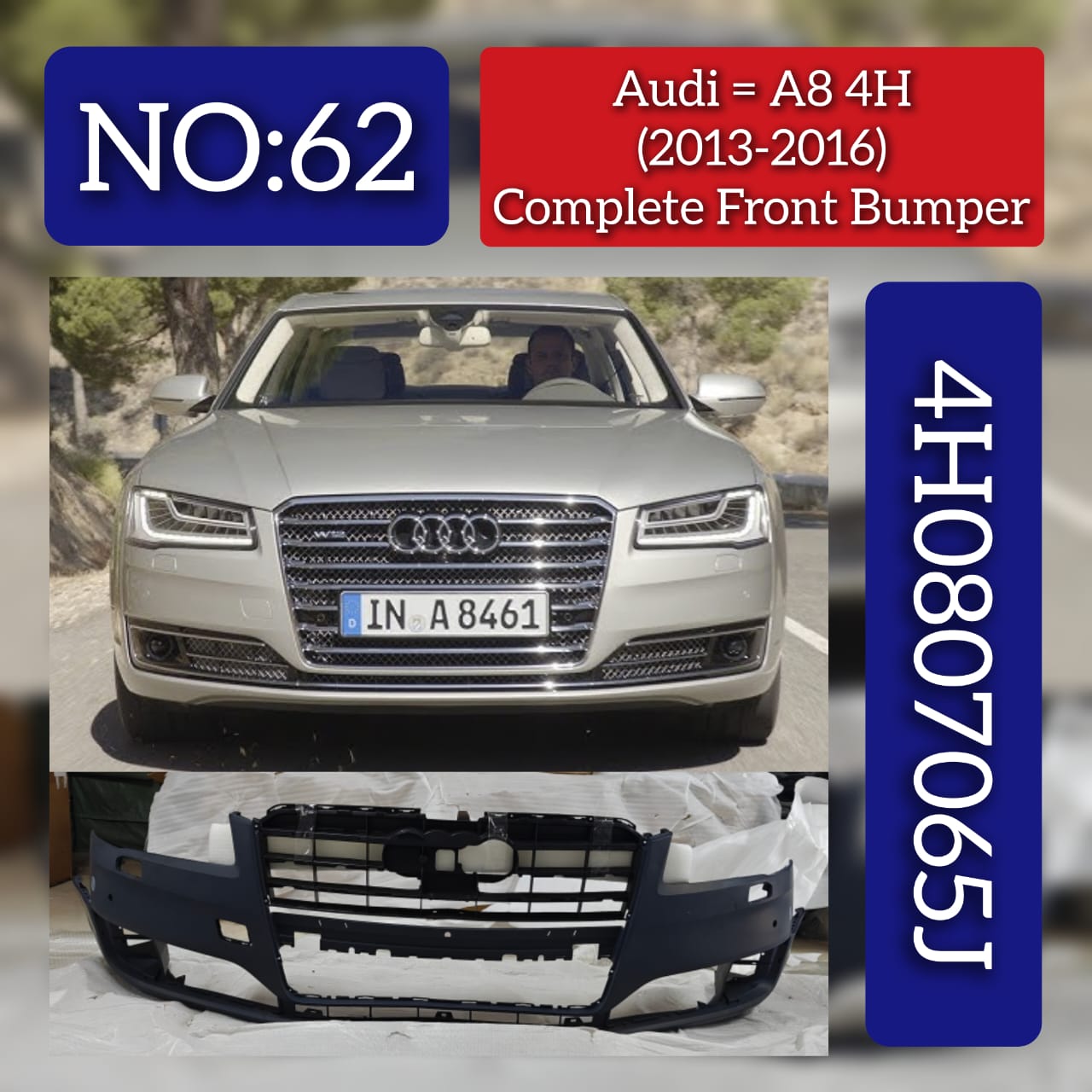 Front Rear Bumper 4H0807065J Compatible With AUDI A8 D4 (4H2, 4H8, 4HC, 4HL) | A8 / S8 | A8L
