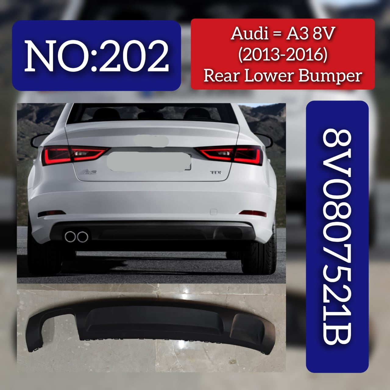 Rear Upper Bumper 8V5807521B Compatible With AUDI  A3 8V Tag No.202