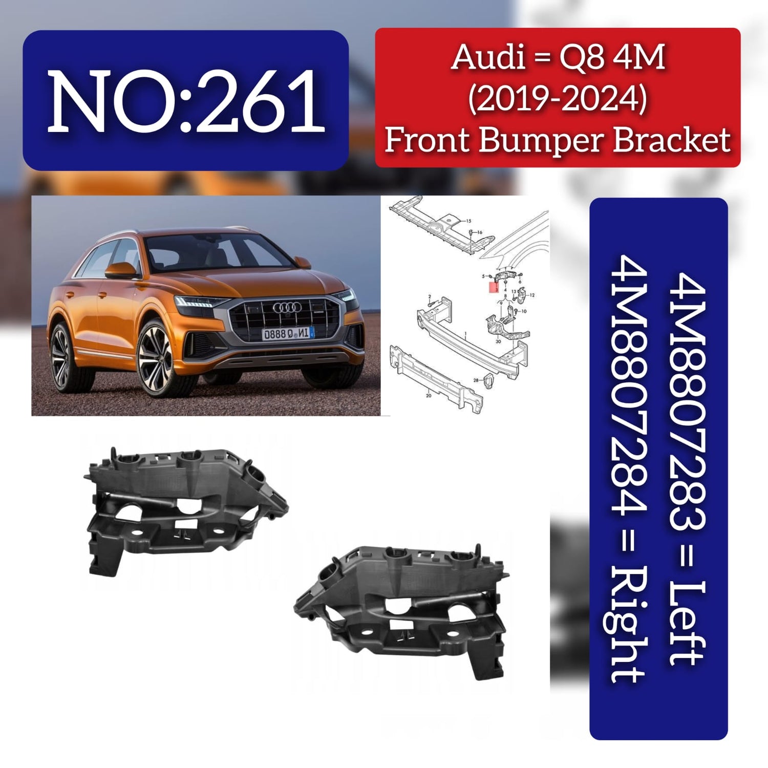 Guide Front Bumper Left 4M8807283 Right 4M8807284 Compatible With AUDI Q8 (2019-24) Tag No.261