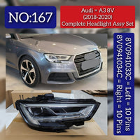 Headlight Headlamp Left 8V0941033C & Right 8V0941034C (Without Blaster) Compatible With AUDI A3 (2018-2020) No.167
