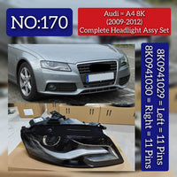 Headlight Headlamp Left Headlight Headlamp Left 8K0941029 & Right 8K0941030 8K0941029AF (Without Blaster) Compatible With AUDI A4 (2011-2015) Tg No.170