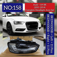 Headlight Headlamp Left 8KD941005B & Right 8KD941006B (Without Blaster) Compatible With AUDI A4 (2011-2013) Tag No.158