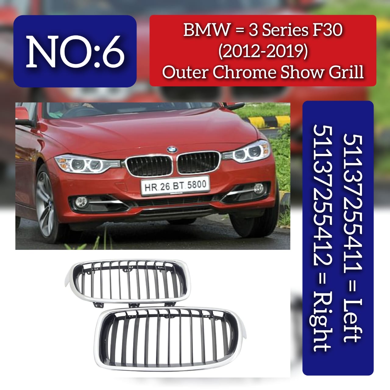 Front Bumper Outer Chrome Left 51137255411 Right 51137255412 Compatible With BMW  3 SERIES F30 Tag No.6