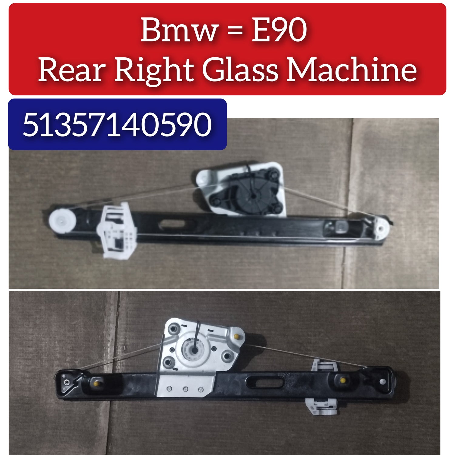 Rear Right Power Window Regulator 51357140590 Compatible with BMW 3 Series (E90)