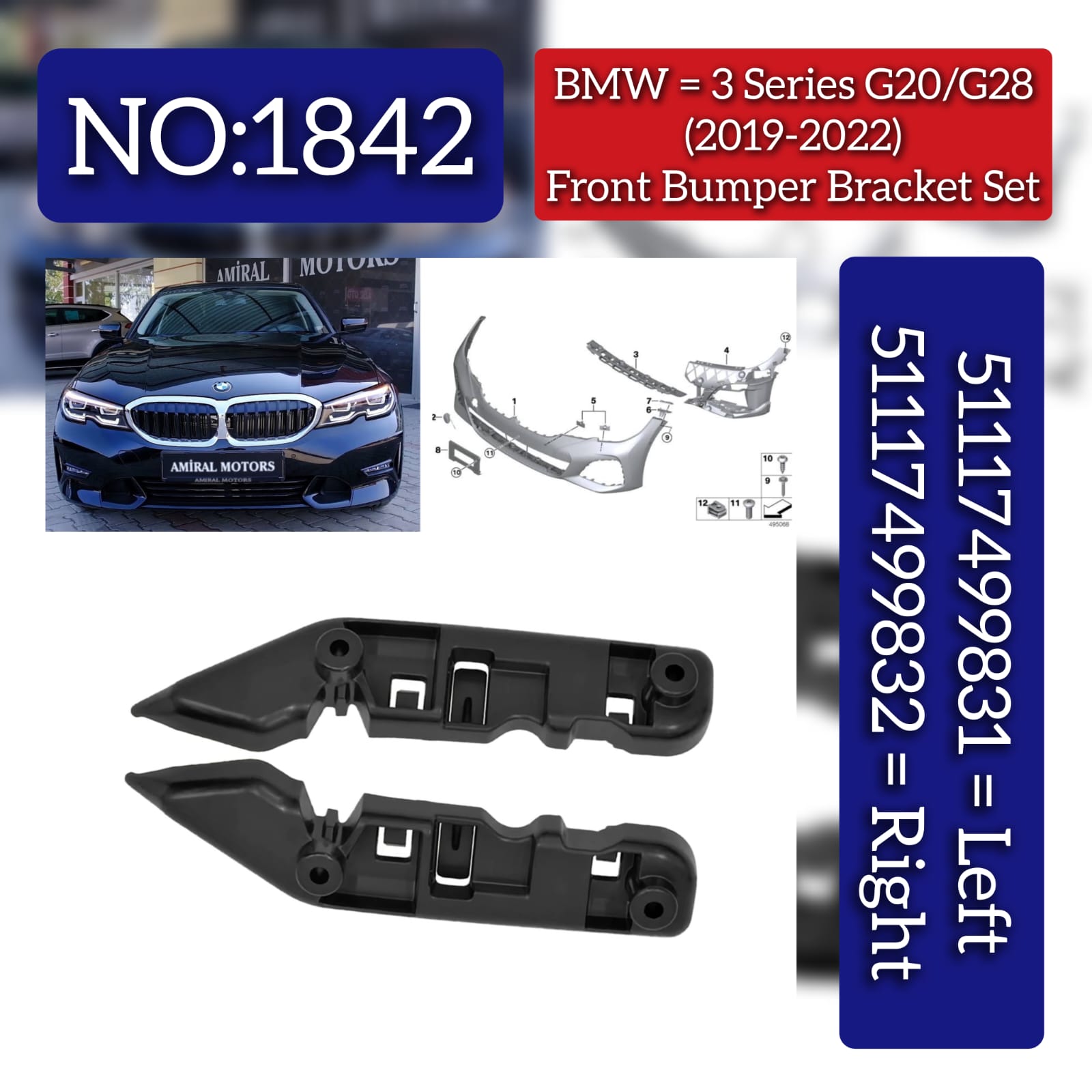 Front Bumper Bracket Set Left 51117499831 Right 51117499832 Compatible With BMW  3 Series G20 Tag No.1842