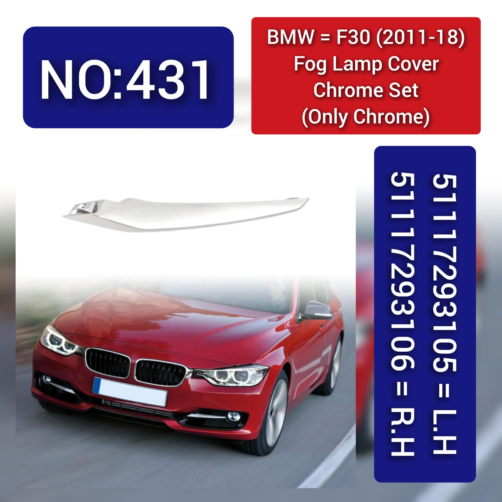 Fog Lamp Trim Left 51117293105 Right 51117293106 Compatible With BMW  3 SERIES F30 (2011-2018) Tag No.431