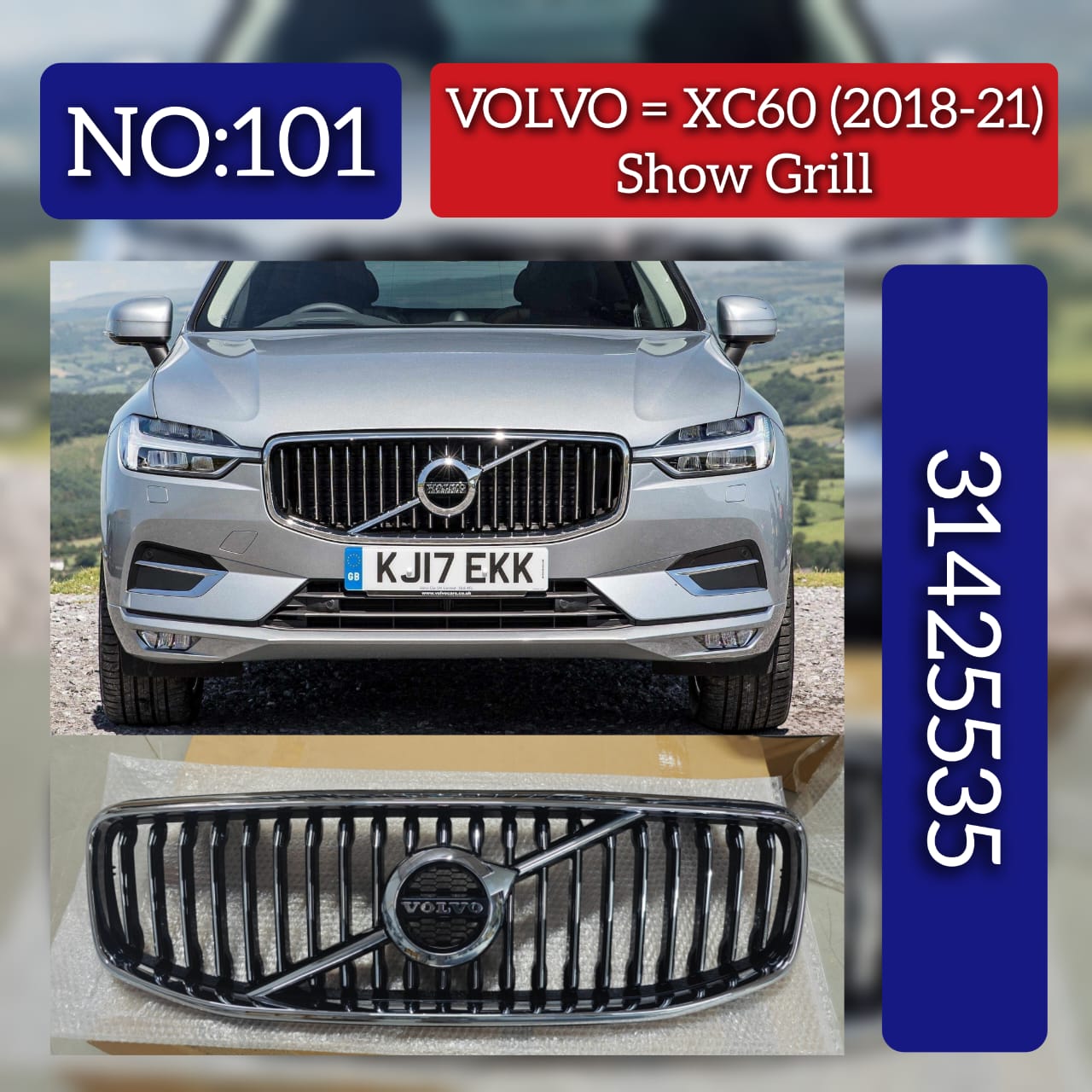 Front Bumper Show Grill 31425535 Compatible With VOLVO XC60 II (246) Tag No.101