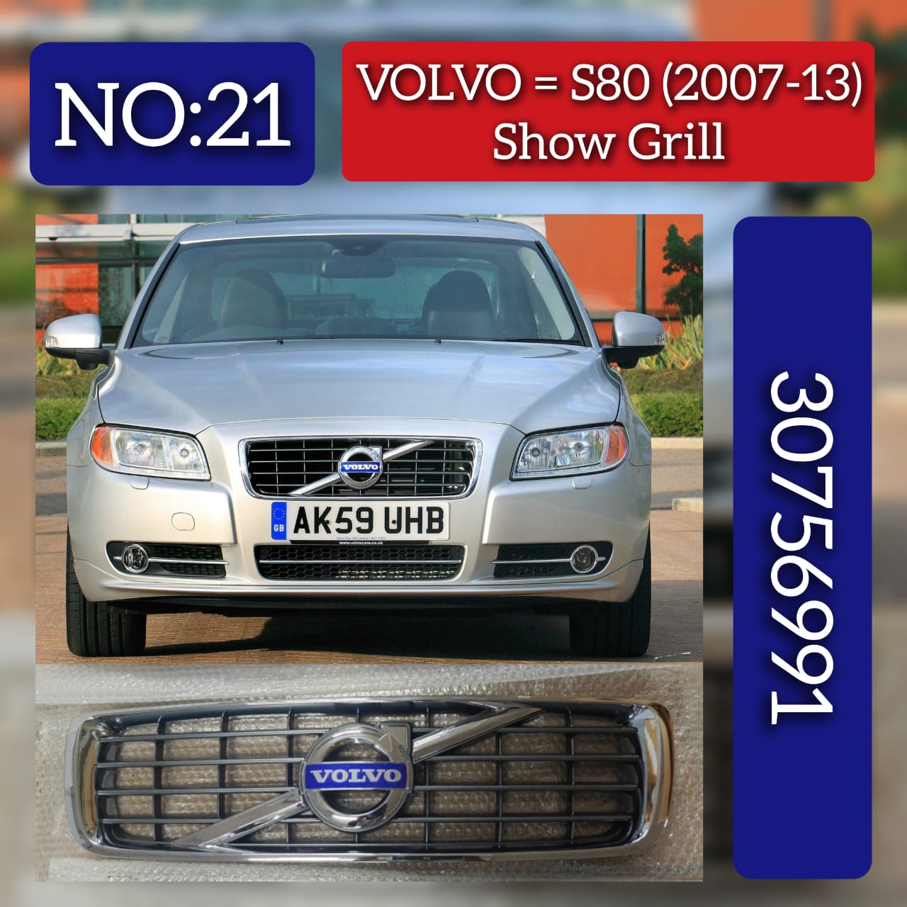 Front Bumper Show Grill 30756991 Compatible With VOLVO - S80 Tag No.21