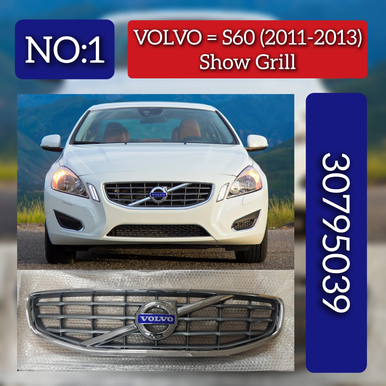 Front Bumper Show Grill 30795039 Compatible With Volvo S60 Tag No.1