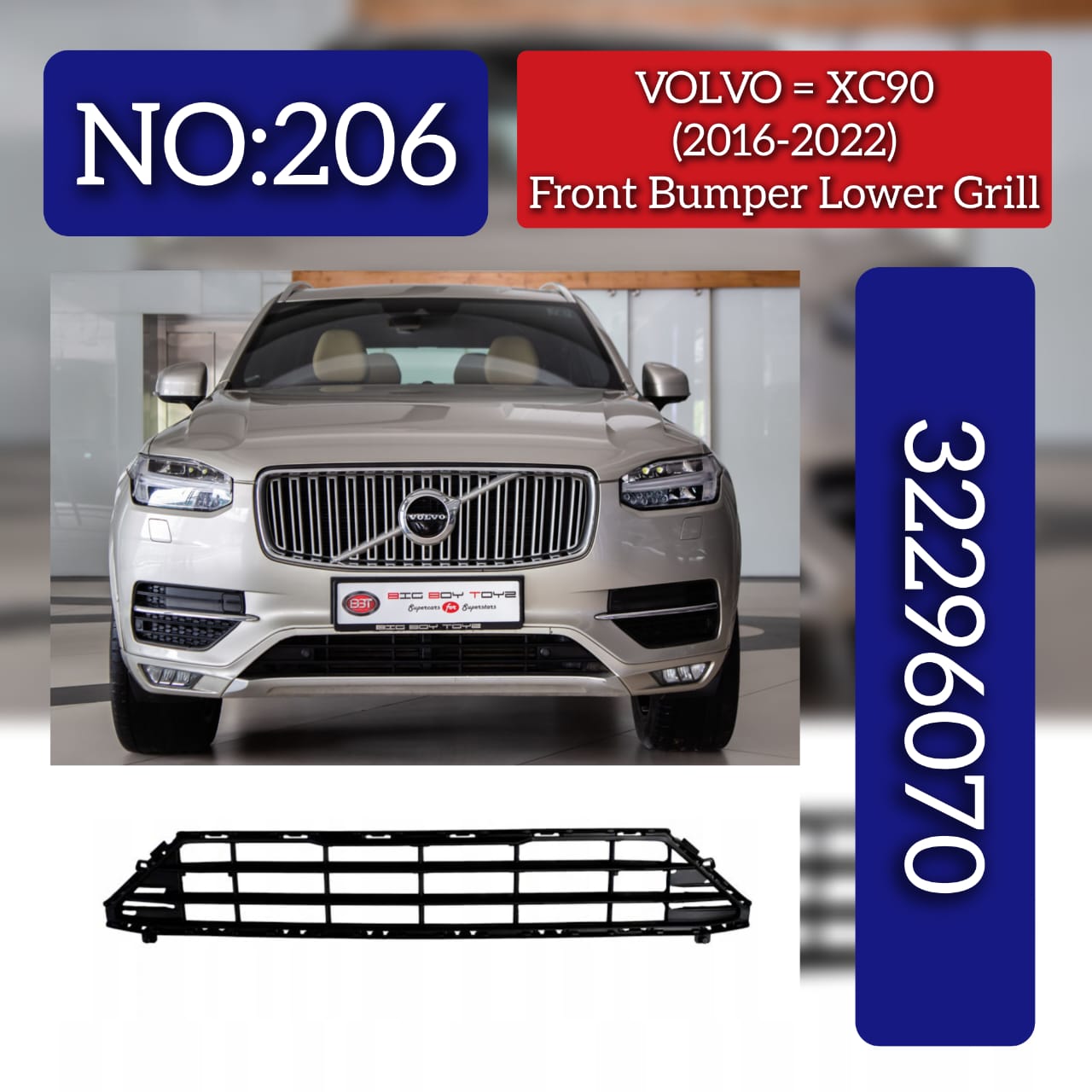 Front Bumper Lower Grill 32296070 31425175 Compatible With VOLVO XC90 I (275) Tag No.206